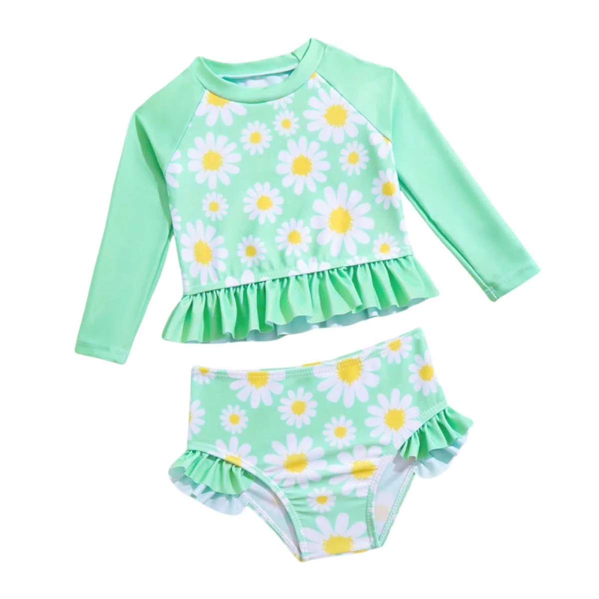 Swimwear Kids Girl - Traje de baño para niña de manga larga con pantalones triangulares, traje de baño de dos piezas