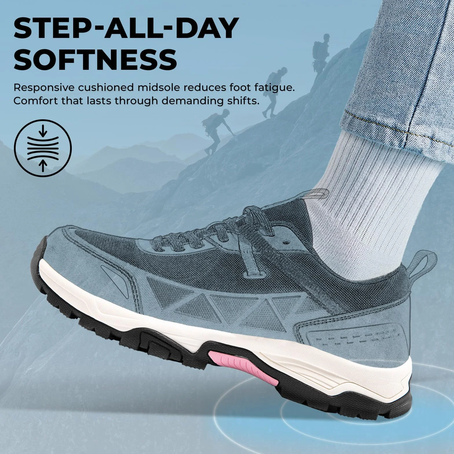 Spiez Zapatos de Seguridad para Mujer Ligeros con Punta Compuesta Transpirable, Negro Rosa EU35-41