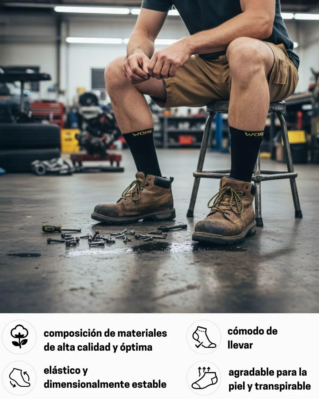 sockenkauf24 10 o 20 Pares Calcetines de Trabajo Cortos Hombre Reforzados Algodón WORK