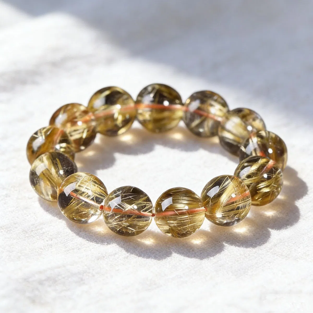 Pulsera de Cuentas de Chakras con Cristales de Piedras Preciosas de Citrino, Cuentas de Cristal Natural, Cuentas de Piedra Lisa Redonda Pulida de Cuarzo rutilado Dorado, Cuentas,15MM