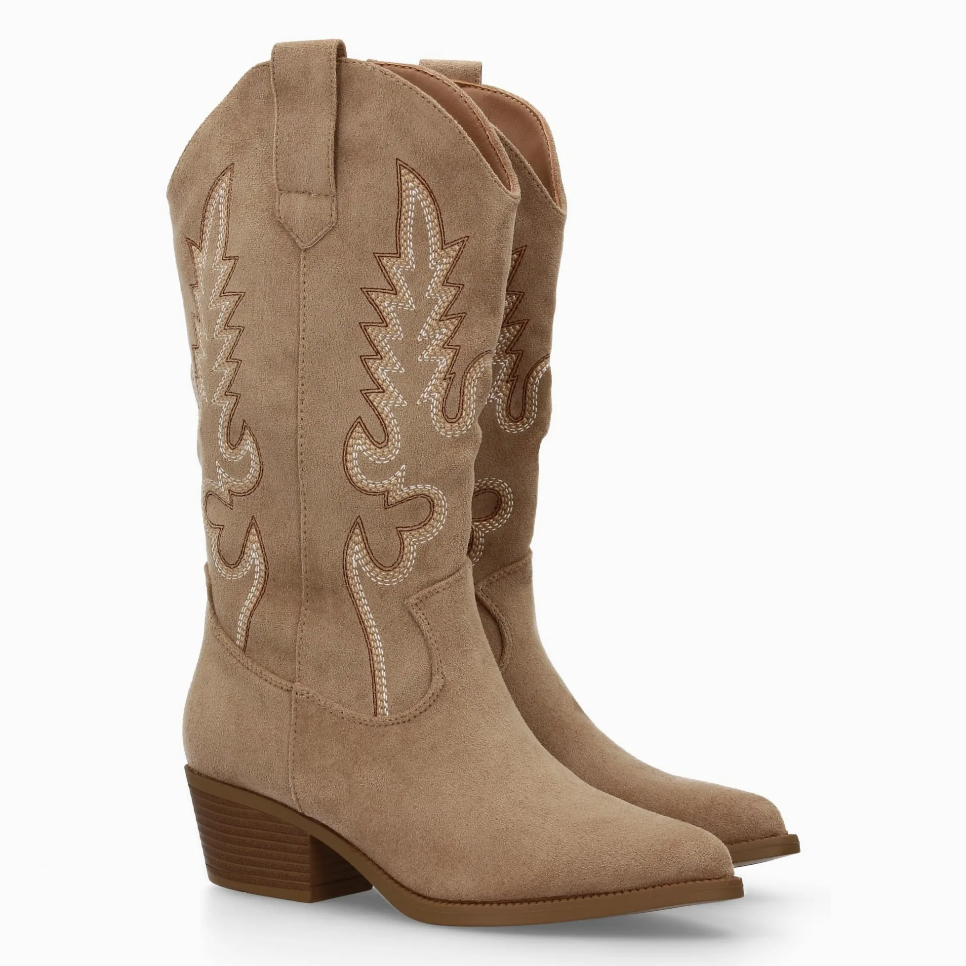 Botas de Mujer Estilo Cowboy, Tacon bajo, comodas y Elegantes. Diseno de Cana 32 cm Bordada Look Casual o de Fiesta, Ideales para Otono Invierno