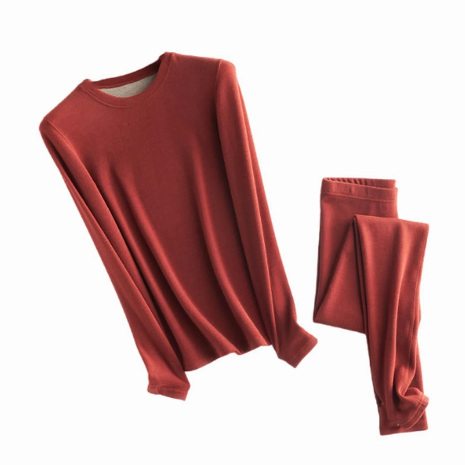 Conjunto de Cuello Redondo Cubierto para Mujer, Ropa Interior térmica, Parte Superior e Inferior de Seda de Lana,B-3XL