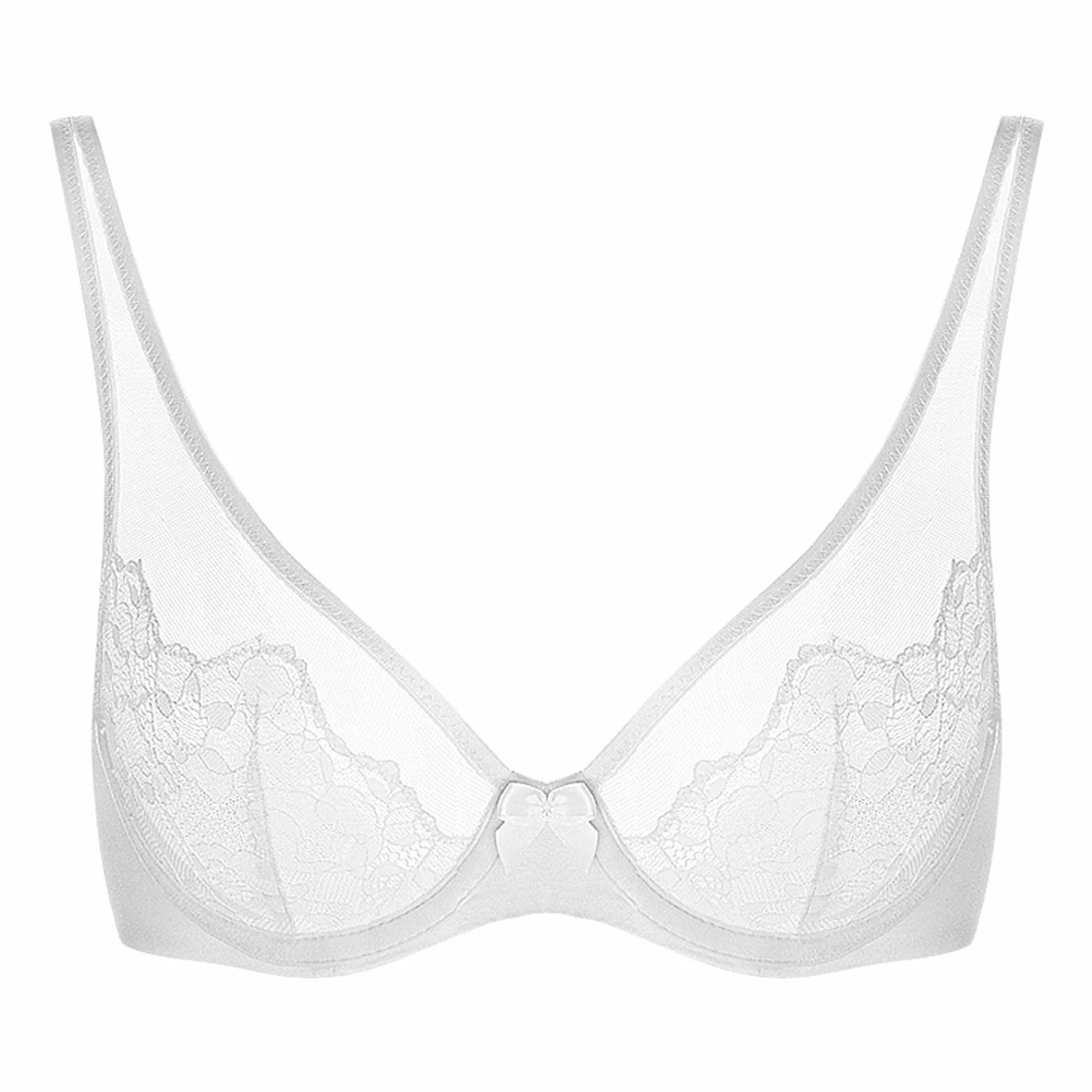 Sujetador Minimizador de talla grande para mujer, sin forro con aros, sujetador de cobertura completa, push-up ultrafino transparente clásico Bralette (color: blanco, tamaño: 85A)