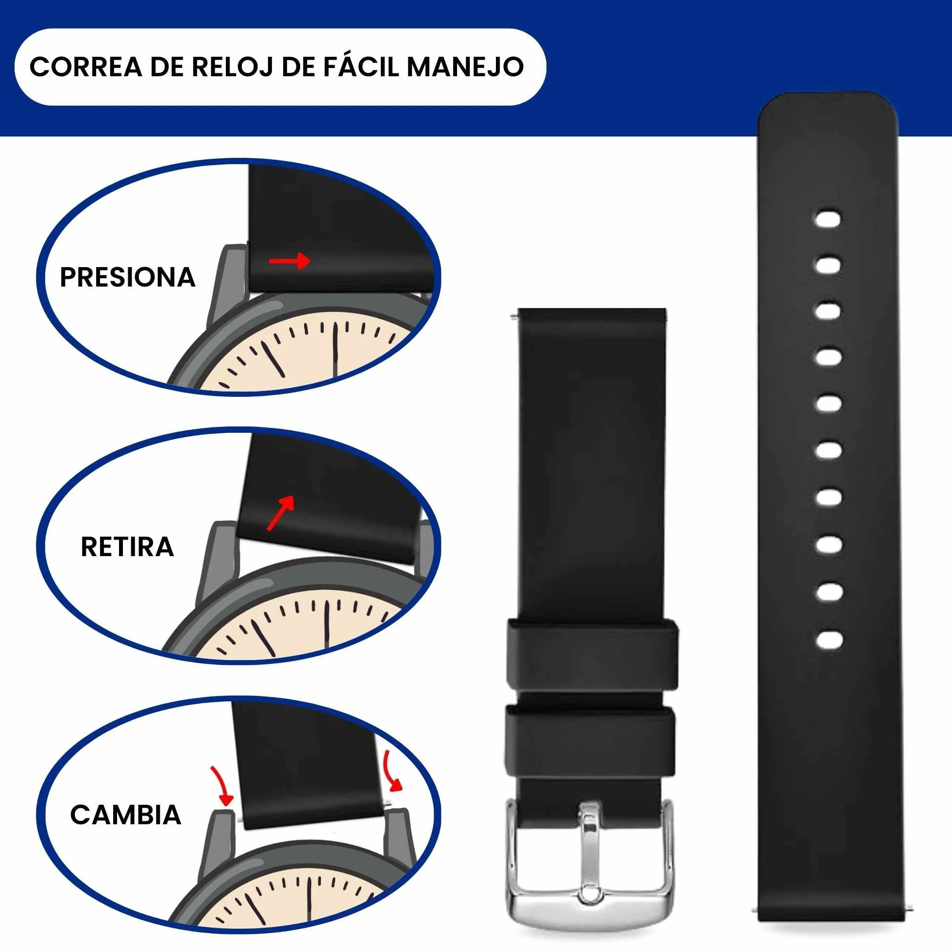 TECHZOCO Correa reloj silicona, Banda de Reloj de Silicona, Correa de Reloj Deportiva, Banda de Reloj Universal, Pulsera de Reloj Silicona, liberación rápida