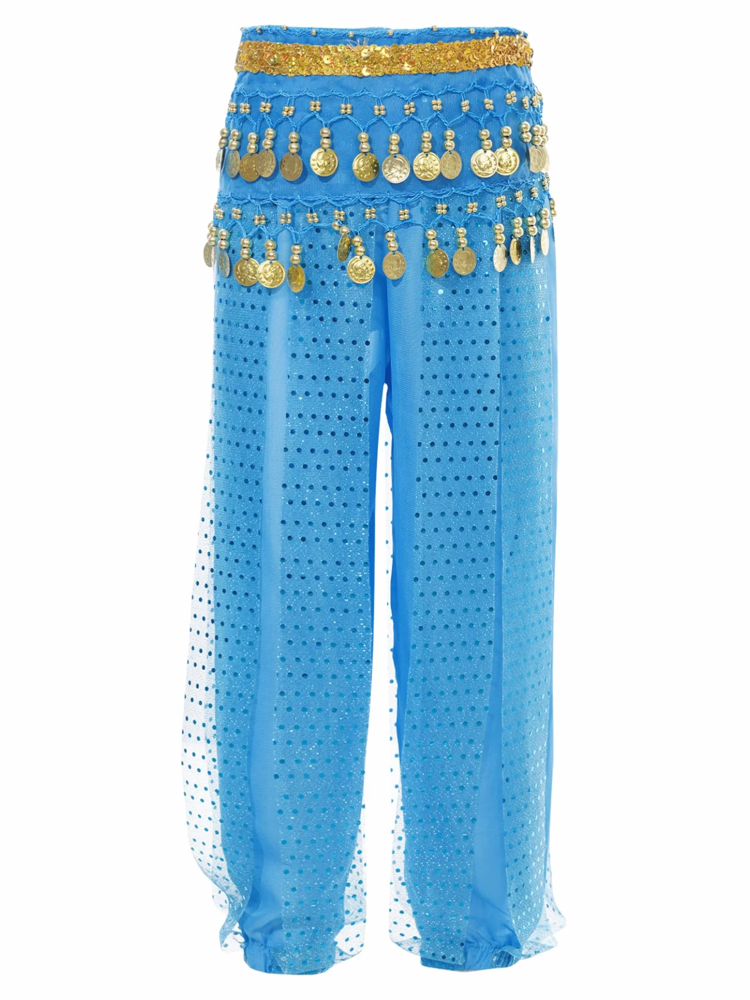 Pantalón Bombacho con Monedas para Niñas Gasa Brillante Cintura Elástica