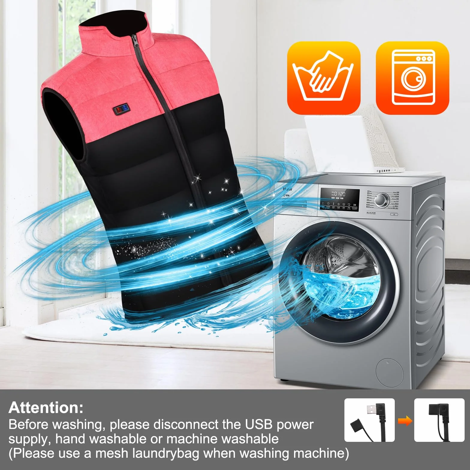Chaleco Calefactable Mujer 4 Zonas 3 Niveles Temperatura USB Eléctrico para Exterior Pesca Esquí