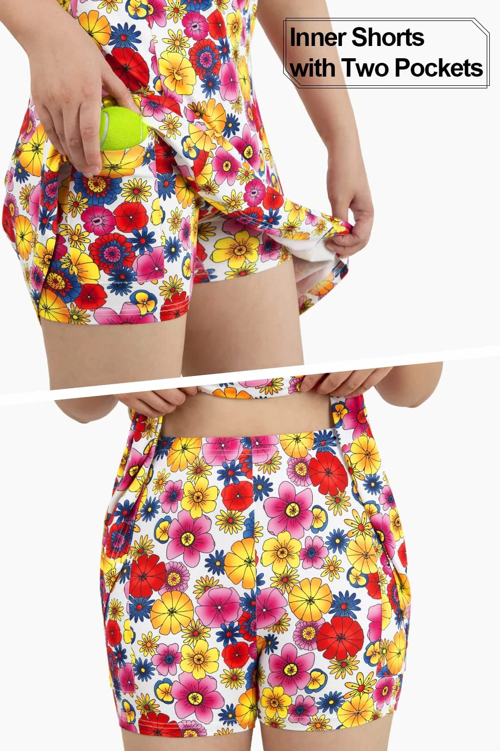 Vestidos de tenis y golf sin mangas para mujer con pantalones cortos interiores y bolsillos