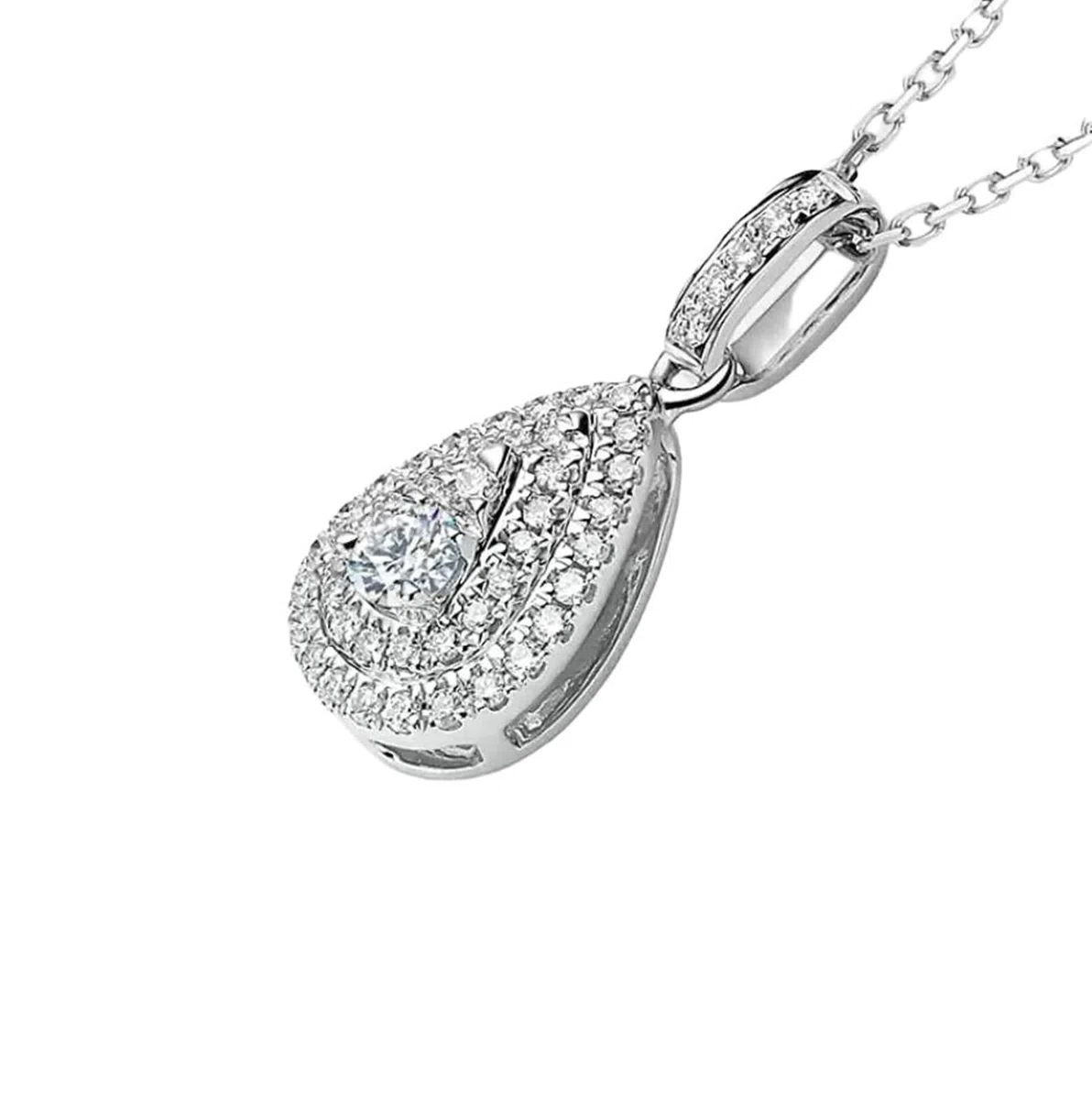 Collar con colgante de metal, collar largo con colgante para mujer con diamante en forma de pera de 0,15 quilates, oro blanco y platino de 9/14/18 quilates