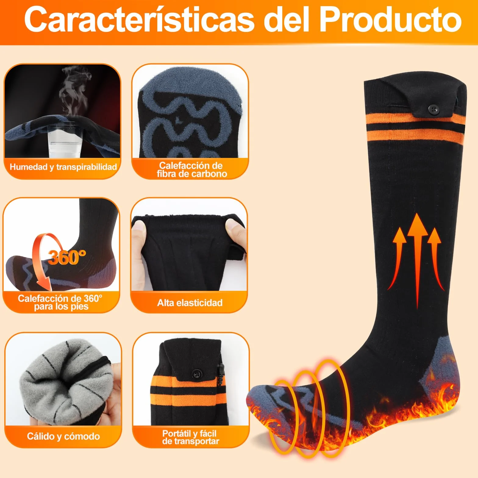 Calcetines Calefactables para Hombre y Mujer, Calcetines Calefactables Recargables con 4 Niveles de Calefacción, Calcetines Eléctricos de 5000mAh para Esquiar, Hacer Senderismo, Acampar