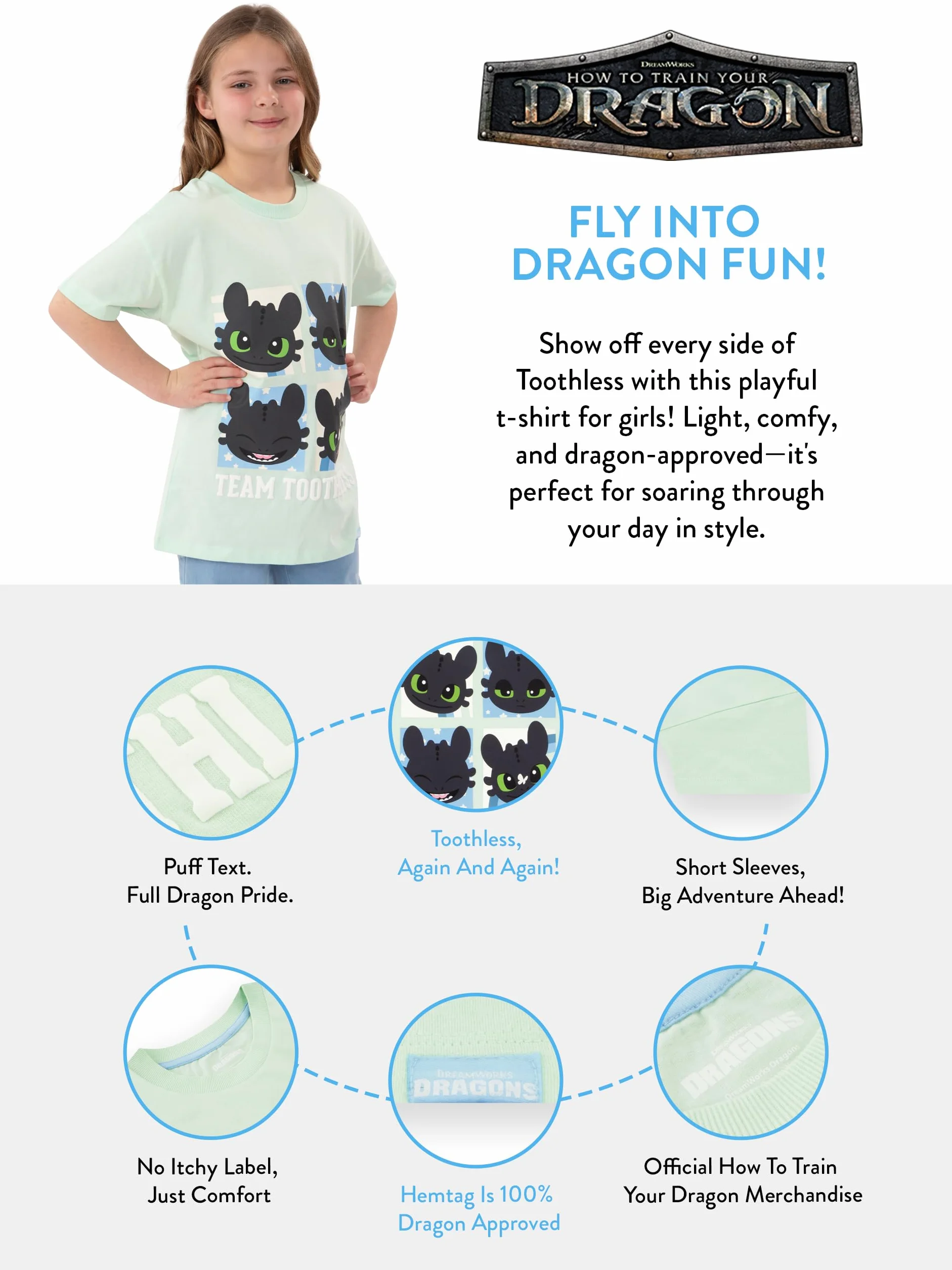 How To Train Your Dragon Camiseta Niña, Camiseta Manga Corta Niña Toothless, Ropa De Niños para Verano, Camisetas Niño De Algodón