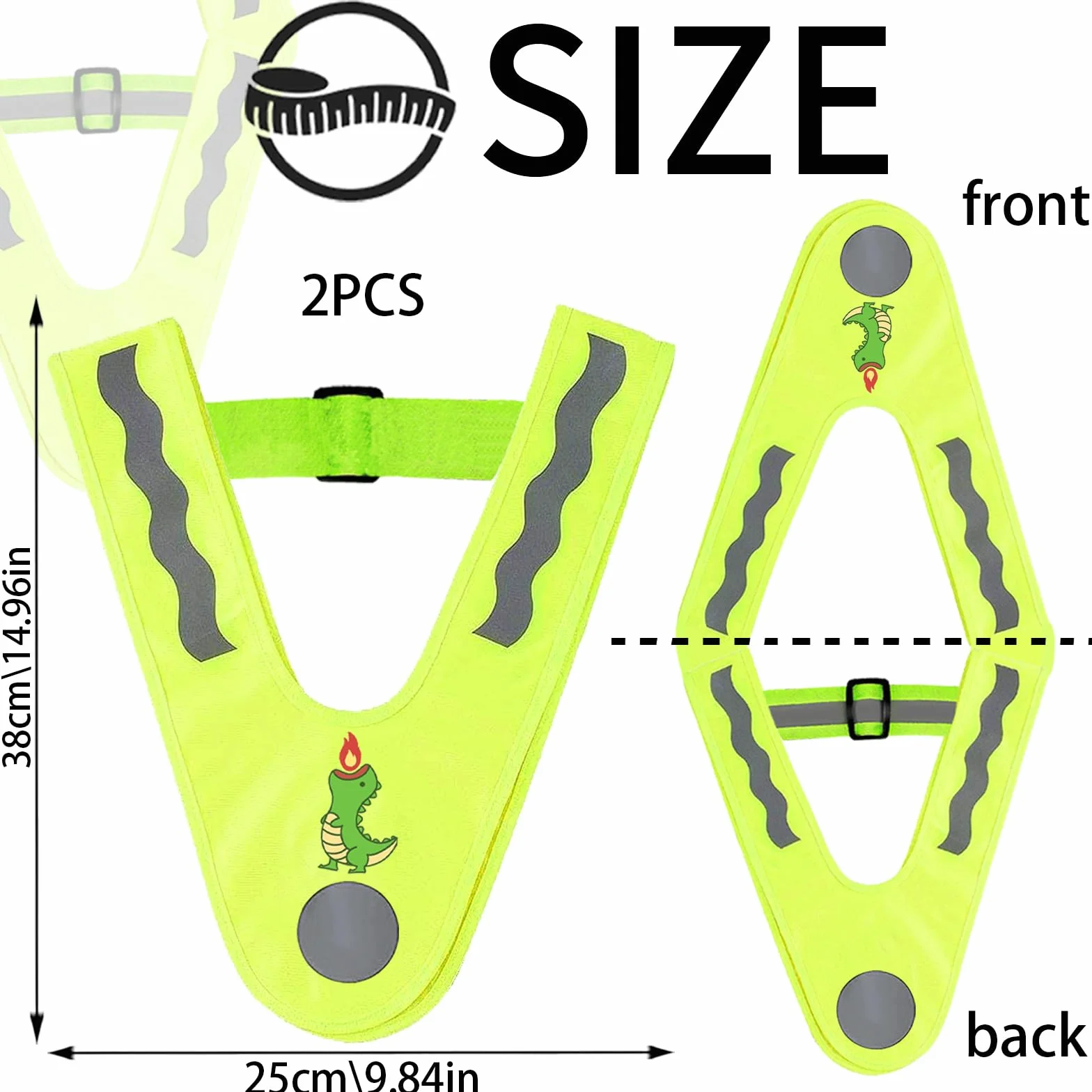 YOUYIKE 2 chalecos reflectantes para niños, en forma de V, amarillo, con bandas elásticas, chaleco luminoso para niños, chaleco reflectante para niños, para correr, ciclismo, carreteras nocturnas (B)