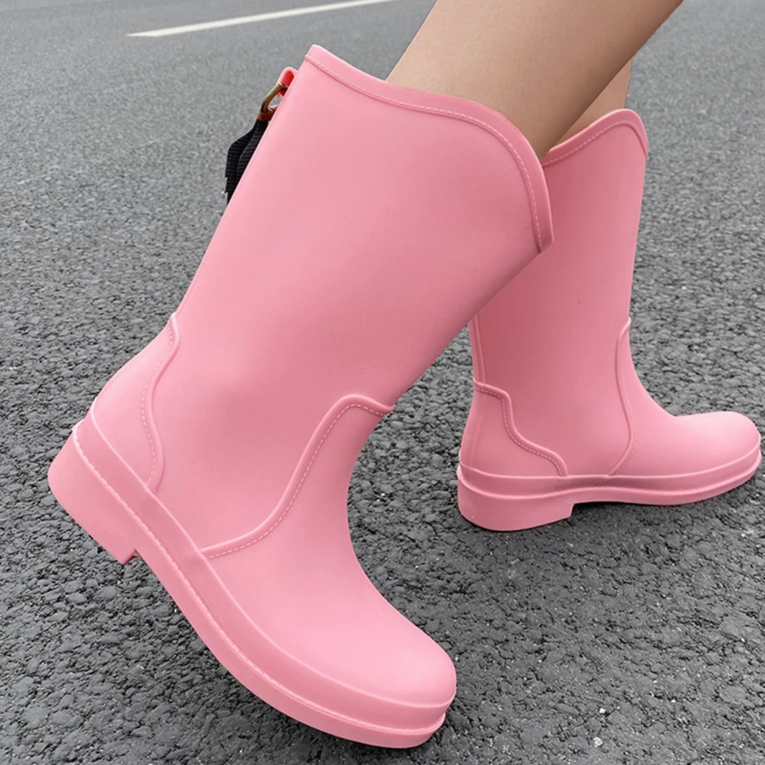 Generisch Botas de agua medias para mujer, botas de lluvia impermeables básicas de un solo color, botas de agua ligeras, unisex, medias botas de pesca, botas de agua para lluvia