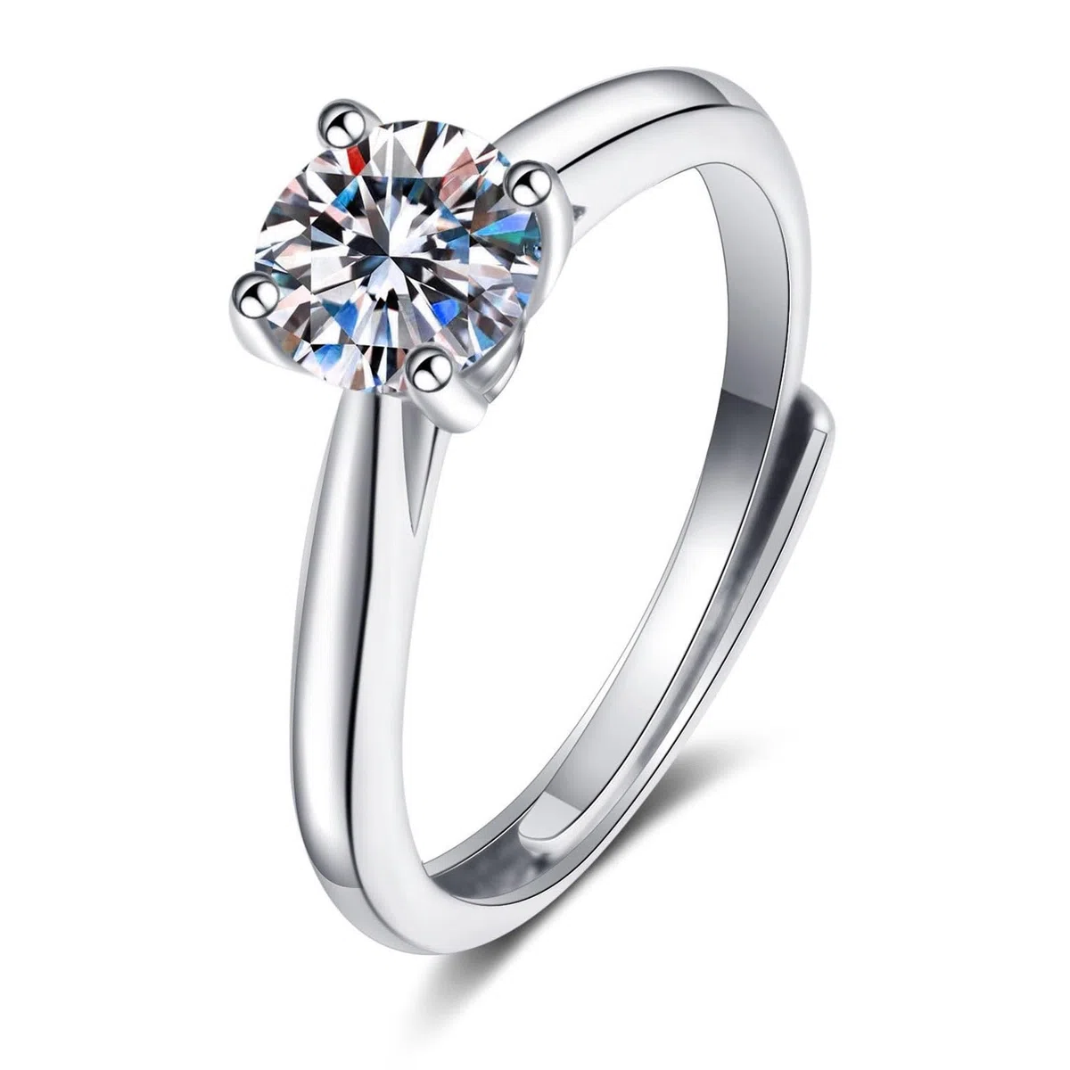 Wycian Promise - Anillo de boda para hombre, plata de 18 quilates, oro blanco de 18 quilates, moissanita, 4 dientes con circonitas redondas, talla 45 (14,3), clásico para cumpleaños de hermana