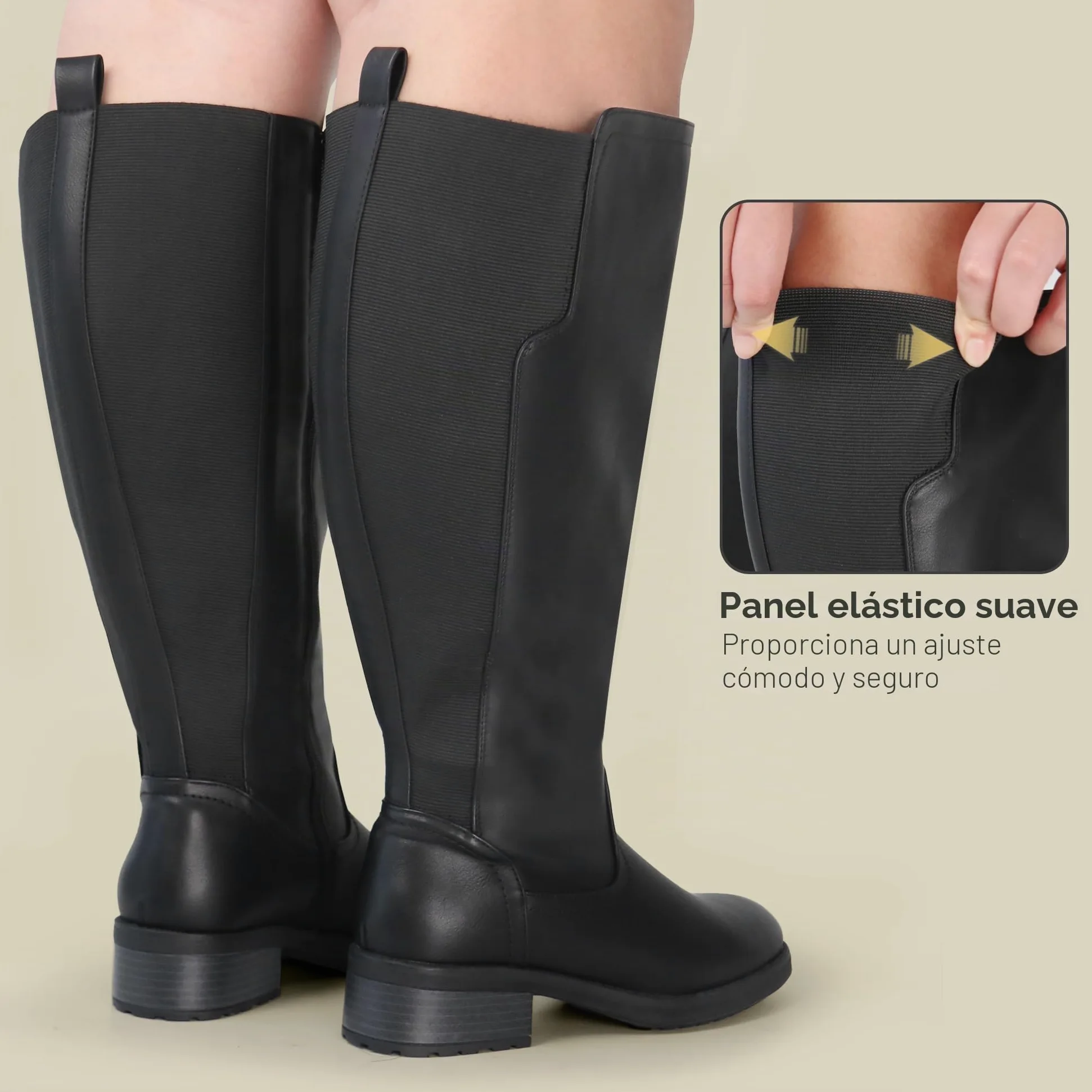 Botas altas hasta la rodilla para mujer, de caña ancha, con cremallera lateral y panel elástico
