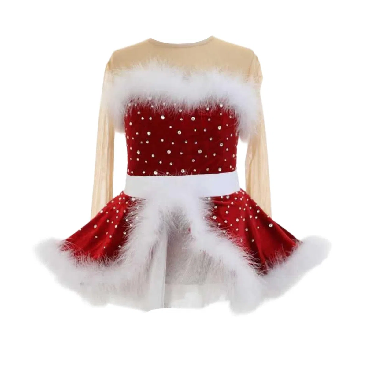 Vestido de danza jazz con pedrería y plumas mujer y adolescente