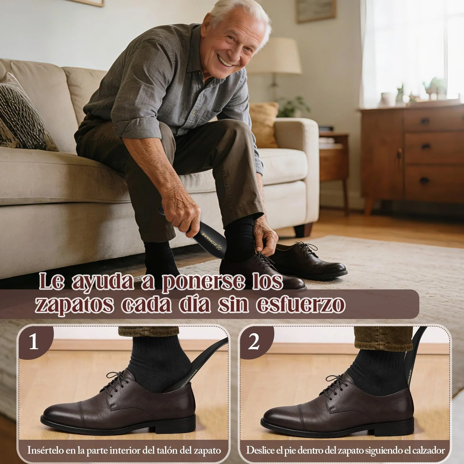ZOMAKE Calzador de Zapatos Metálico 19cm Acero Inoxidable 2 Piezas