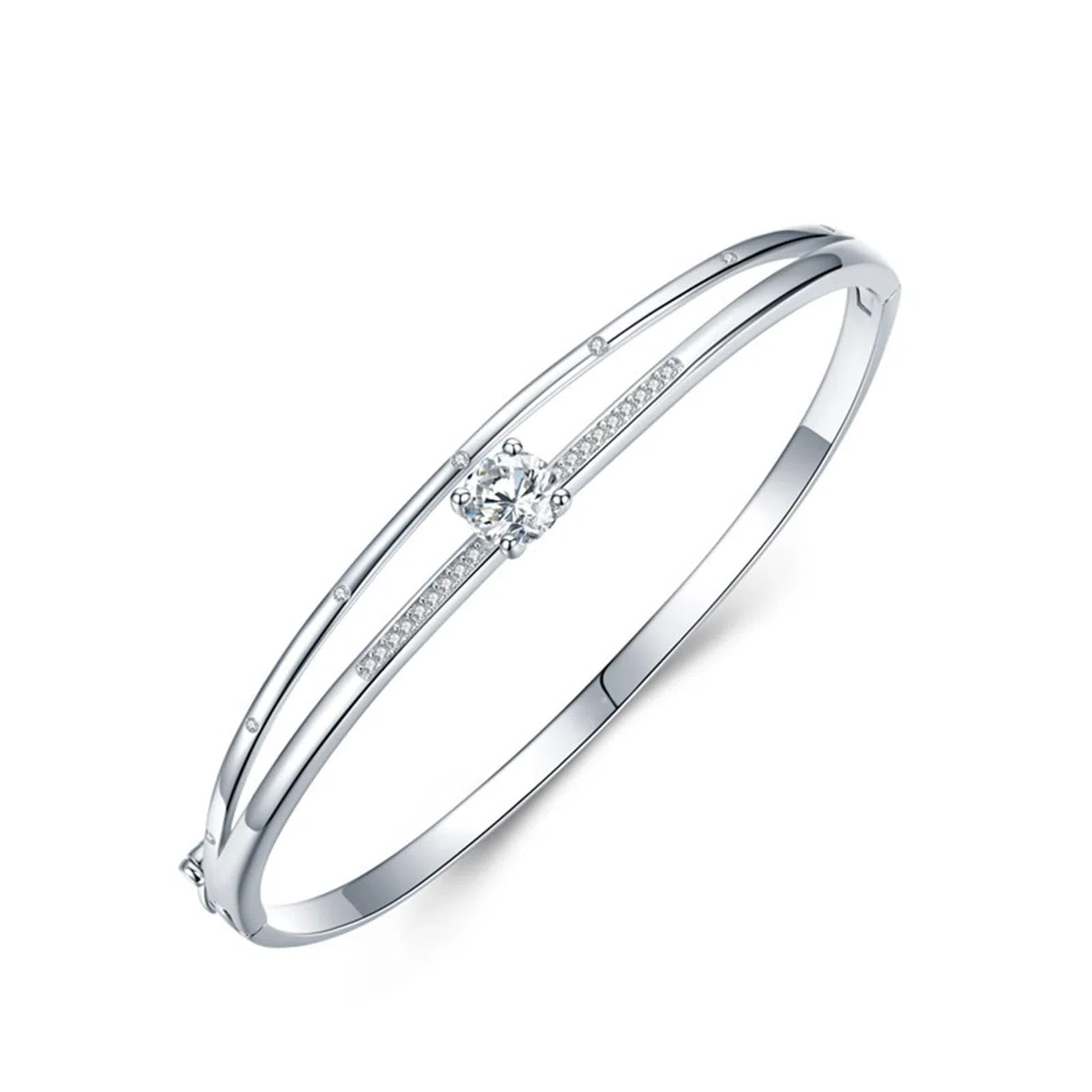 Pulsera de promesa para mujer, doble capa con moissanita, oro blanco