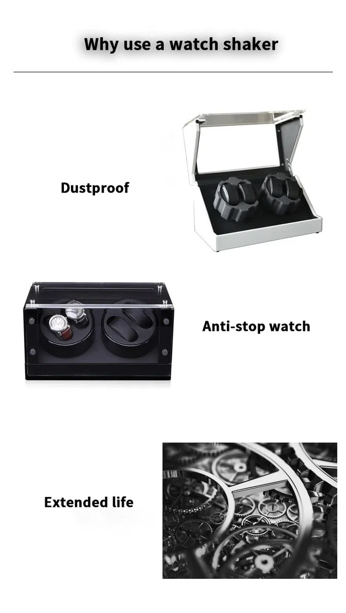 PAHION Enrollador Automático para Relojes para 4 Relojes con Motor Silencioso Acrílico Superresistente Caja Expositora con Enrollador para Reloj De Pulsera Estuche Giratorio con Enrollador para Reloj