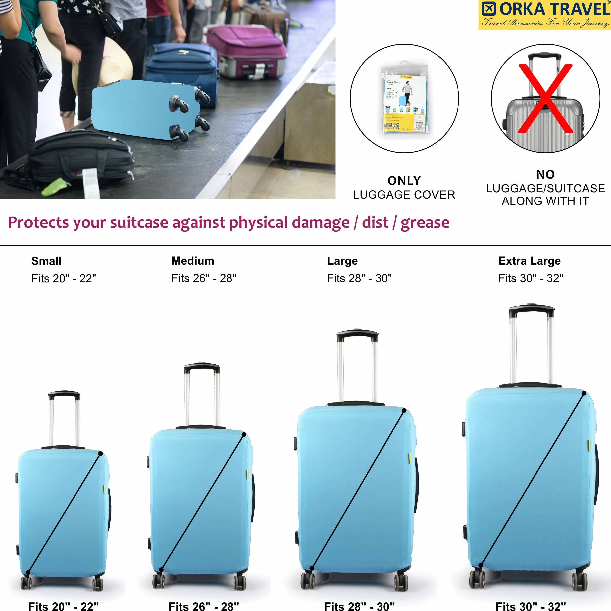 ORKA TRAVEL Funda protectora de equipaje lisa, Azul, Large [30 inch], Protector de equipaje