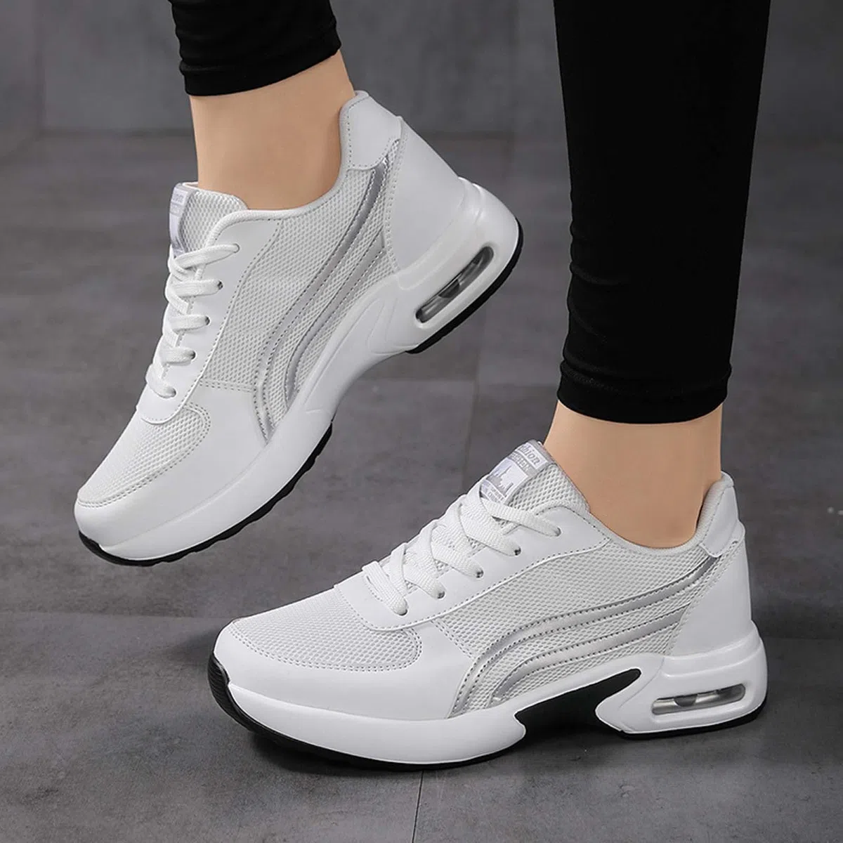 Zapatos deportivos de plataforma con amortiguación de aire para mujer, suela gruesa de malla, zapatos casuales para caminar con suela suave y diseño transpirable