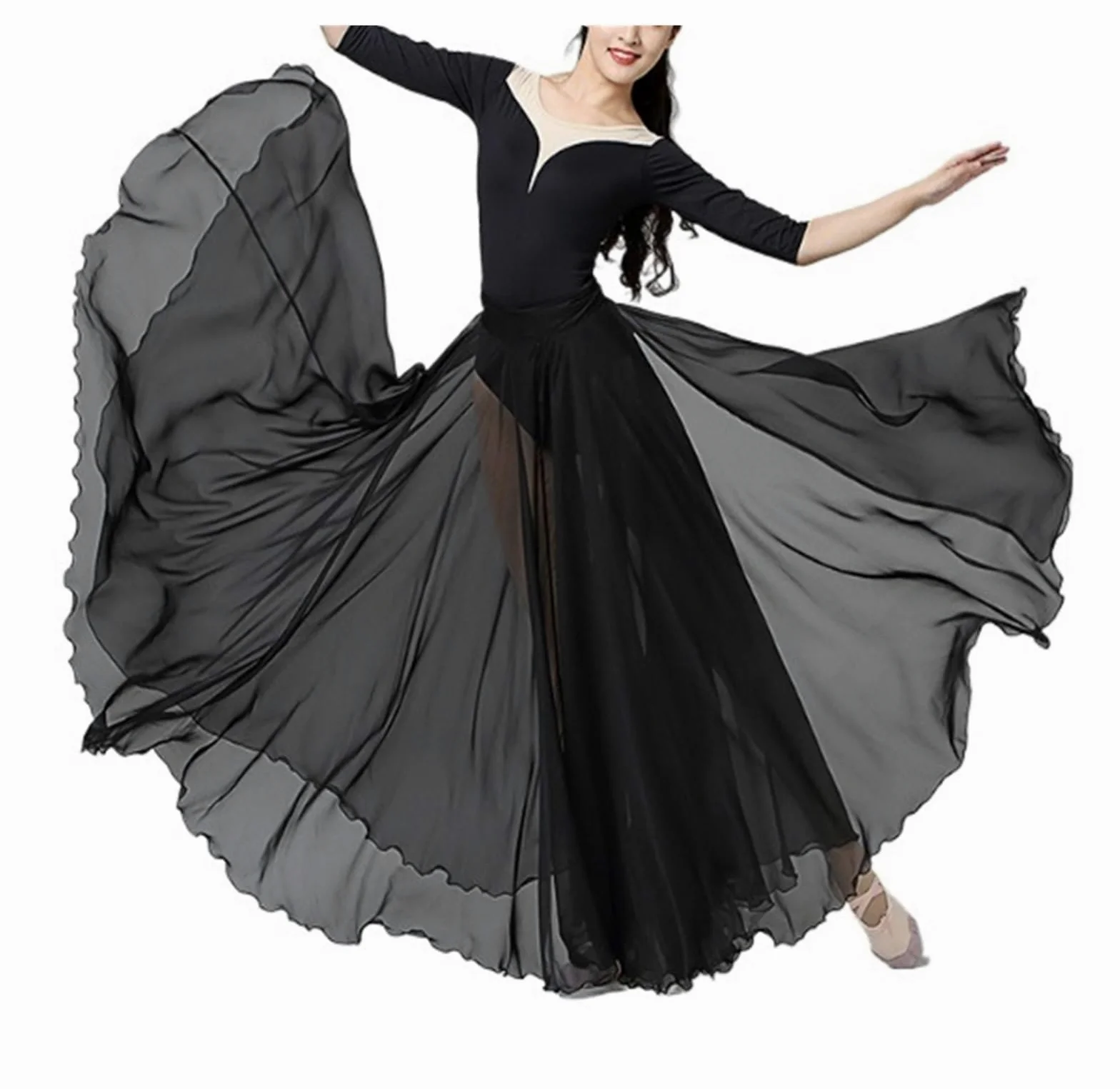 Falda de Gasa con Vuelo Grande for niñas Adultas, Falda de práctica de Ballet romántica, Disfraz de Bailarina de Baile clásico(Black,XS)