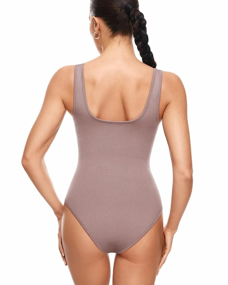 Dninmim Body de cuello redondo para mujer, sexy, sin mangas, acanalado, moldeador, color liso, camiseta sin mangas