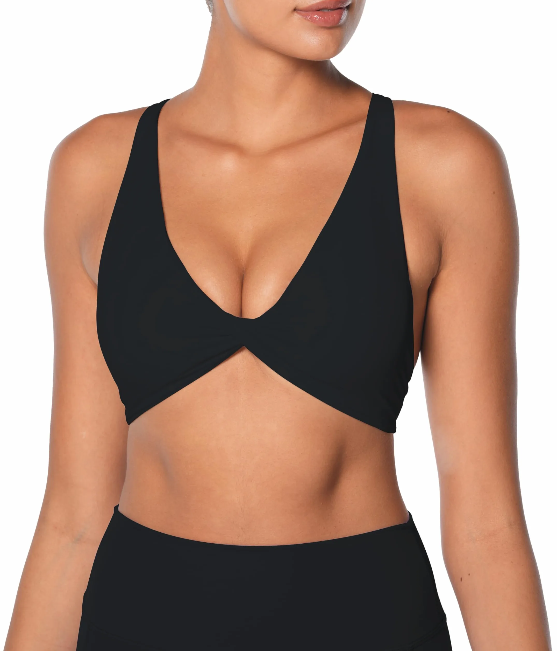 Sunzel Sujetador deportivo con cuello en V para mujer, de bajo impacto, con almohadillas extraíbles, tirantes cruzados, espalda descubierta, para salir, casual, acolchado