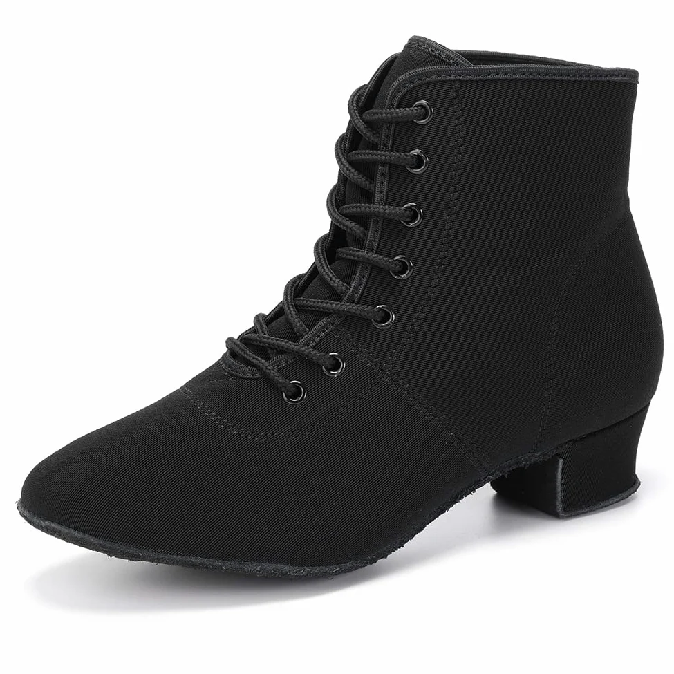 HROYL Botines de Baile Latino Mujer con Tacón Bajo Zapatos de Baile Salsa y Bachata de Salon,Modelo GBNJB