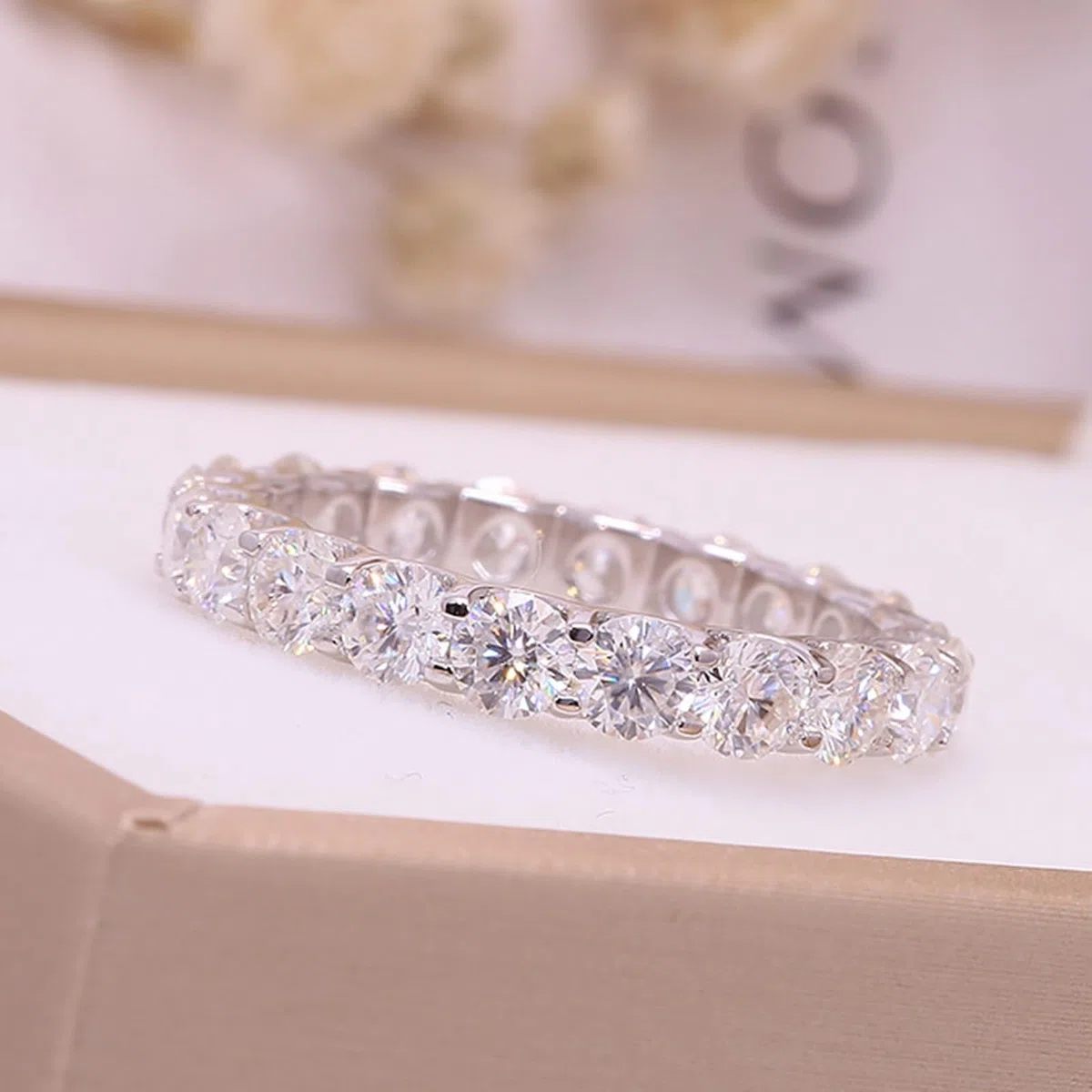 Anillo de oro de 14 K/18 quilates, anillos de aniversario, anillo de eternidad de oro blanco de 0,1 quilates, diamantes cultivados en laboratorio, anillos de compromiso para mujer