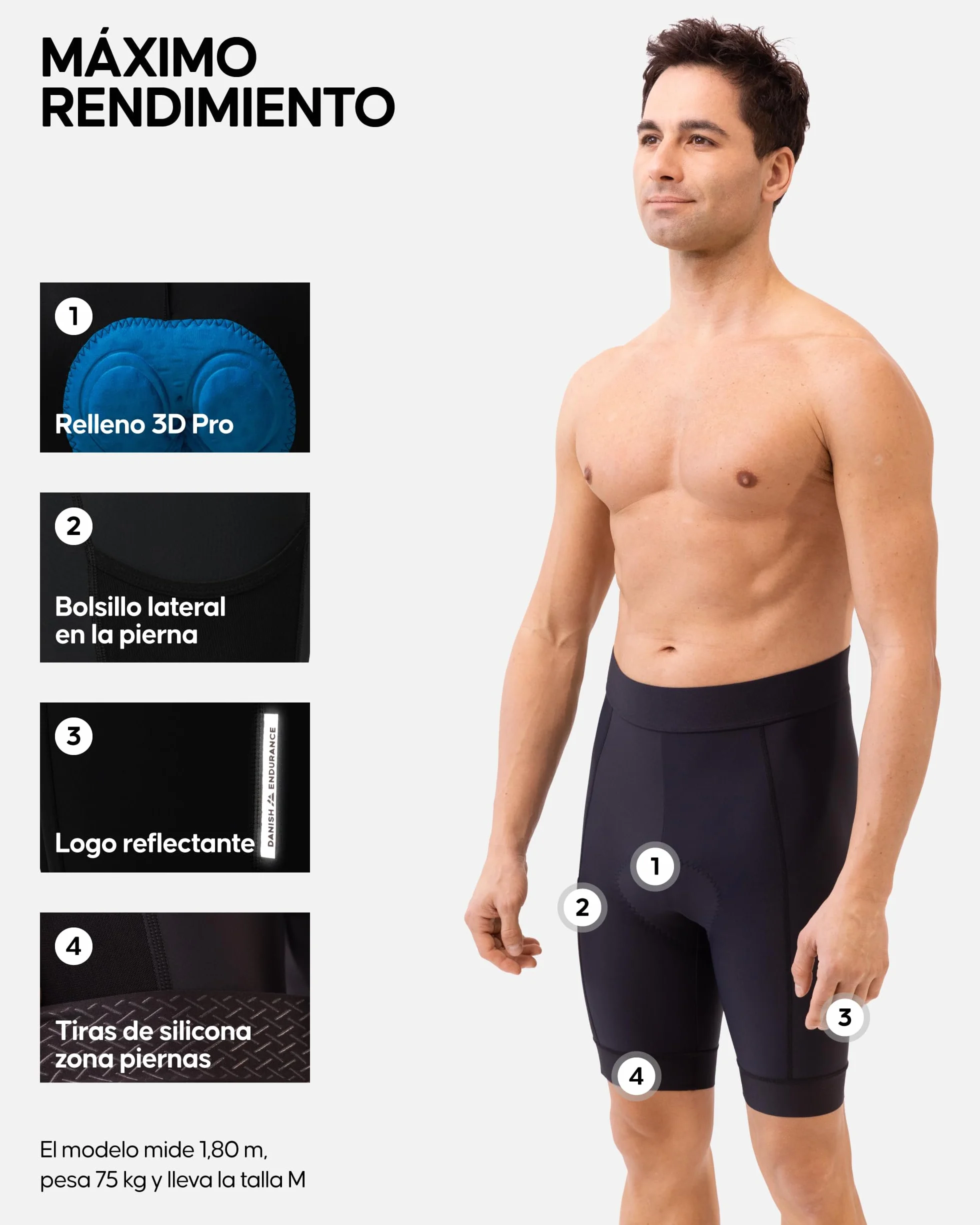 DANISH ENDURANCE Pantalones Cortos de Ciclismo Verano para Hombre, 3D Acolchados, Culotte Ciclismo Hombre, Antideslizantes, Transpirables
