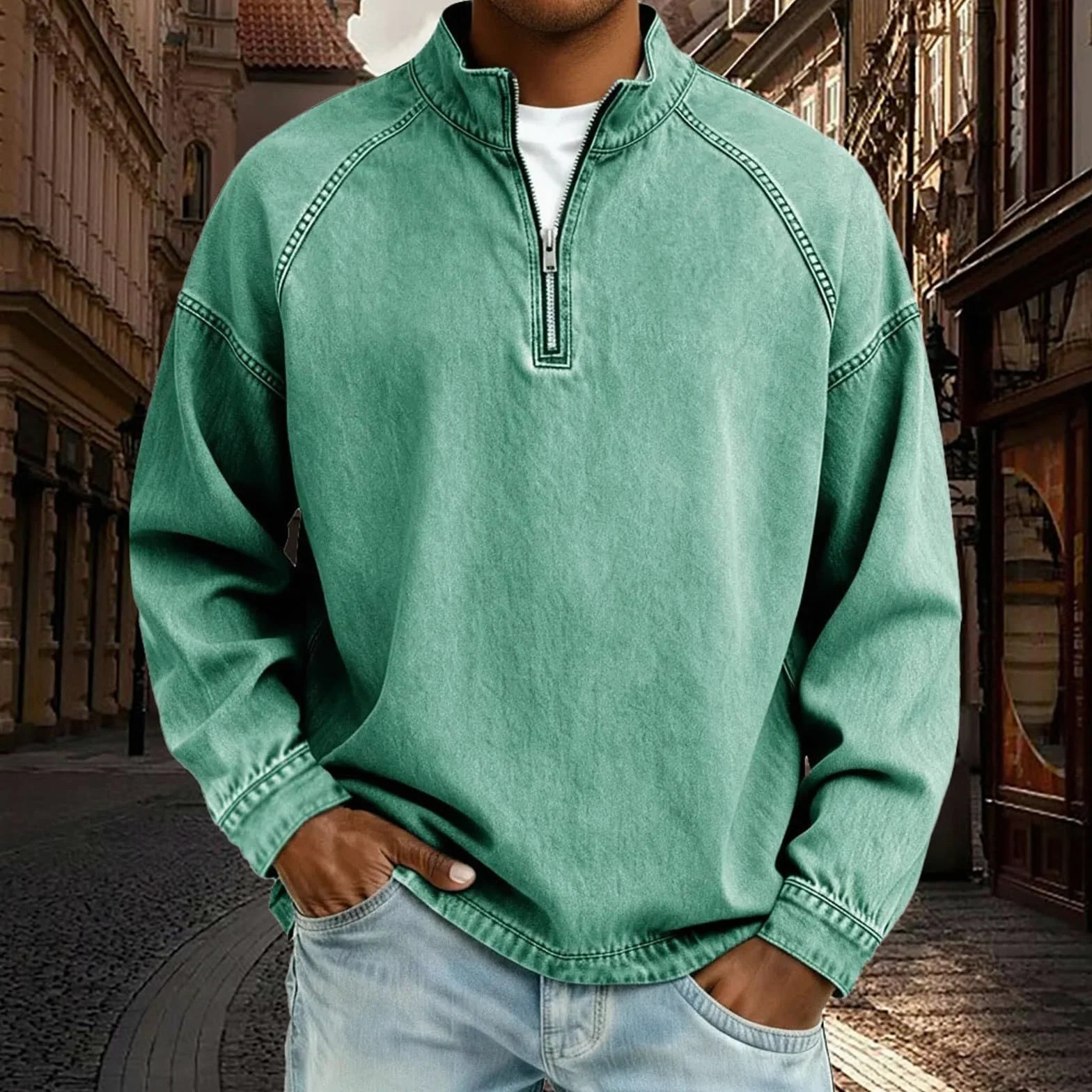 Sudadera de verano para hombre con cremallera de manga larga sudadera sin capucha para hombre de verano color liso ajuste normal solapa cremallera cómoda sudaderas deportivas frescas top