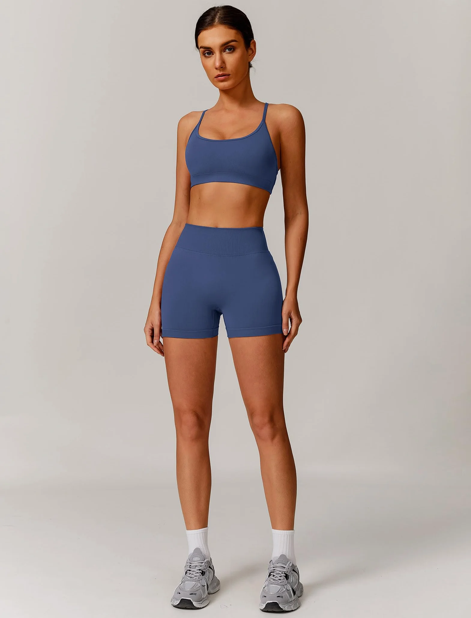 IMEKIS Conjunto de gimnasio de 2 piezas para mujer, traje deportivo Crossback con cintura alta, pantalones cortos de yoga, fitness, ropa deportiva, entrenamiento, jogging y pilates