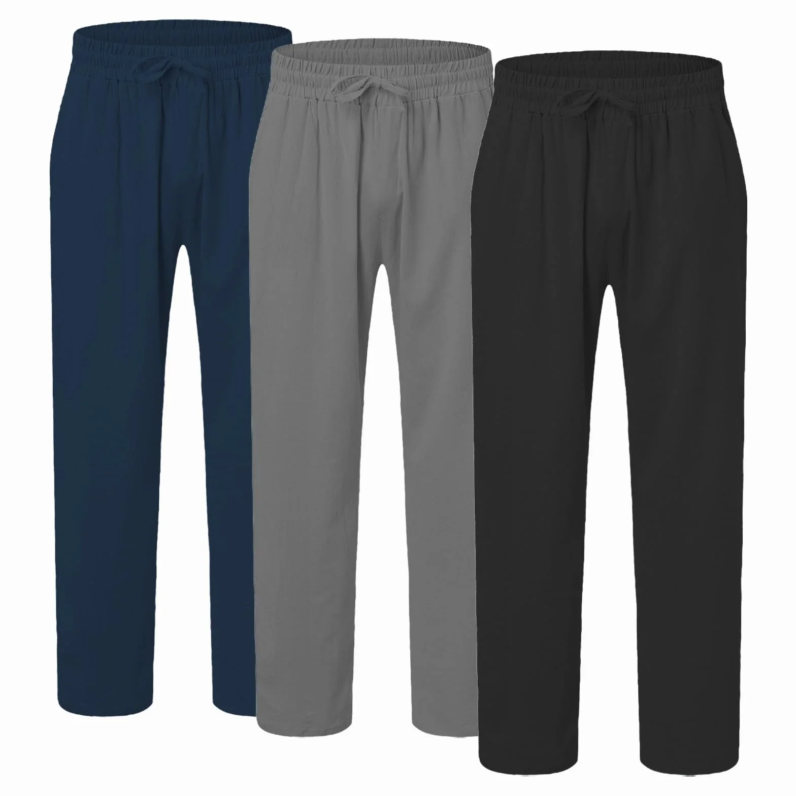 Generisch Pack de 3 pantalones de chándal largos para hombre, holgados, transpirables, de un solo color, pantalones deportivos elegantes, pantalones de chándal prácticos, pantalones ligeros para