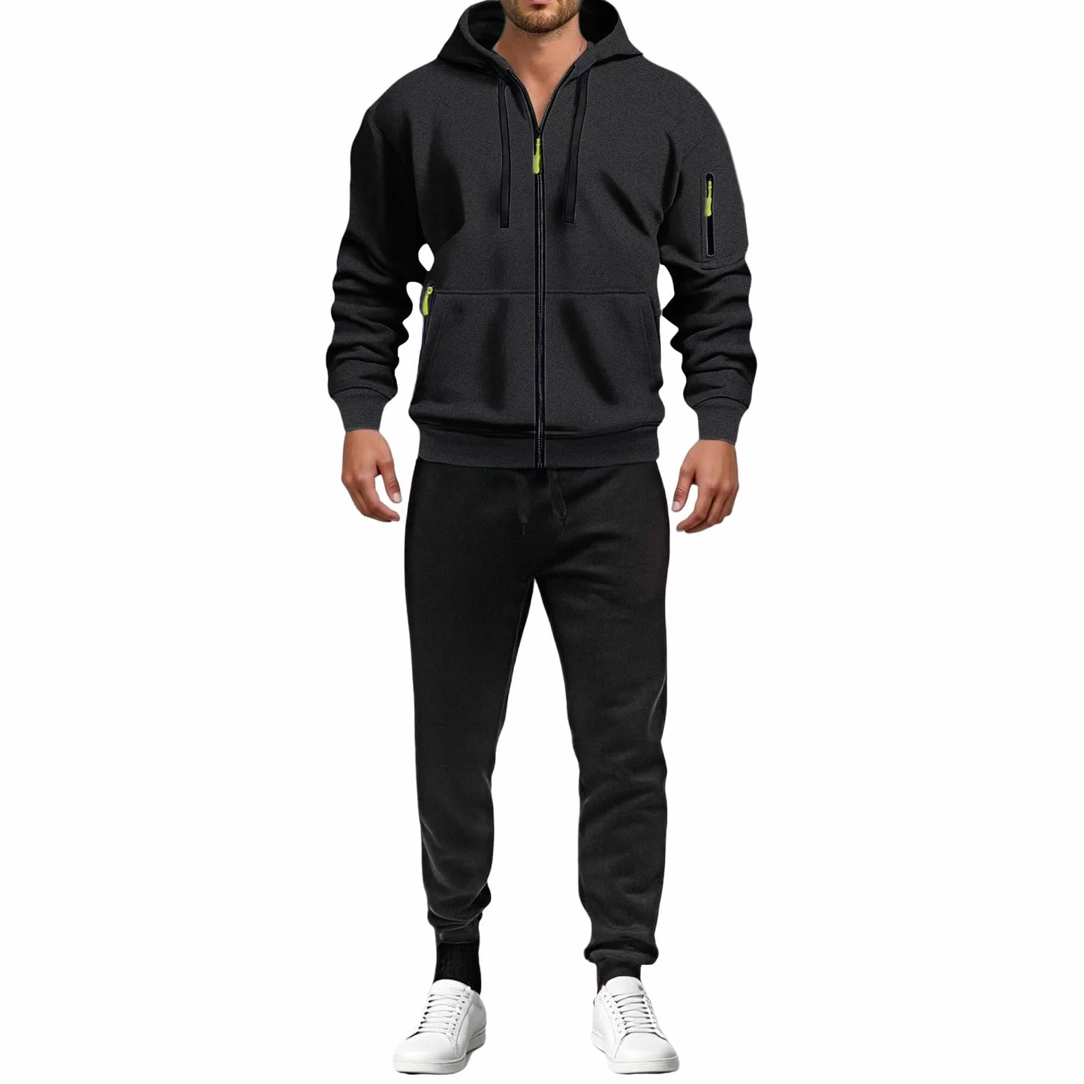 MJGkhiy Chándal completo de invierno para hombre, sudadera con cremallera y capucha, dos piezas, sudaderas, chaqueta y pantalón, conjunto Tracksuit chándal, ropa deportiva, chándal afelpado, completo