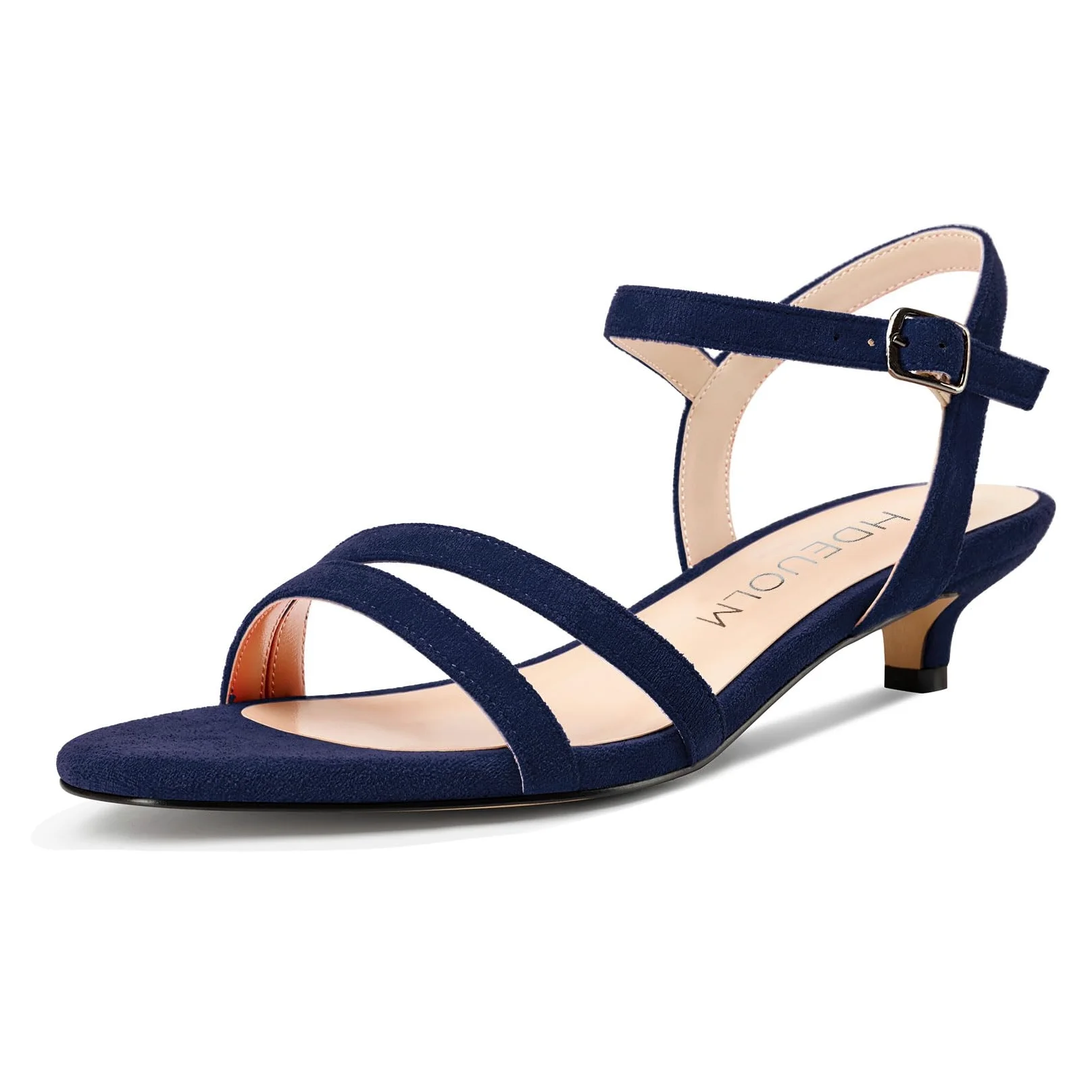 HDEUOLM Mujer Bajos Gatito Heel Abierta Punta Sandalias Correa Tobillo Slingback Cierre con Hebilla de Boda Fiesta Dress Verano 3 CM Heels