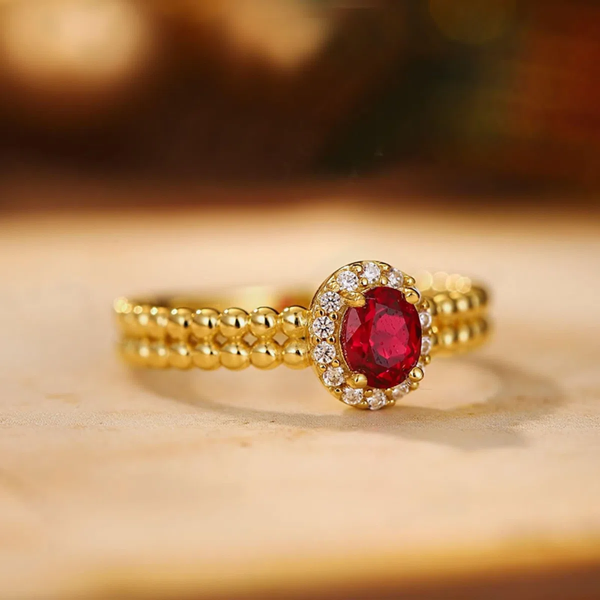 Anillos de Mujer Compromiso Oro 9K / 14K / 18K, 4 Garras Oval con Rubí de 0,5 ct y Moissanita, Anillo de Eternidad Oro Mujer