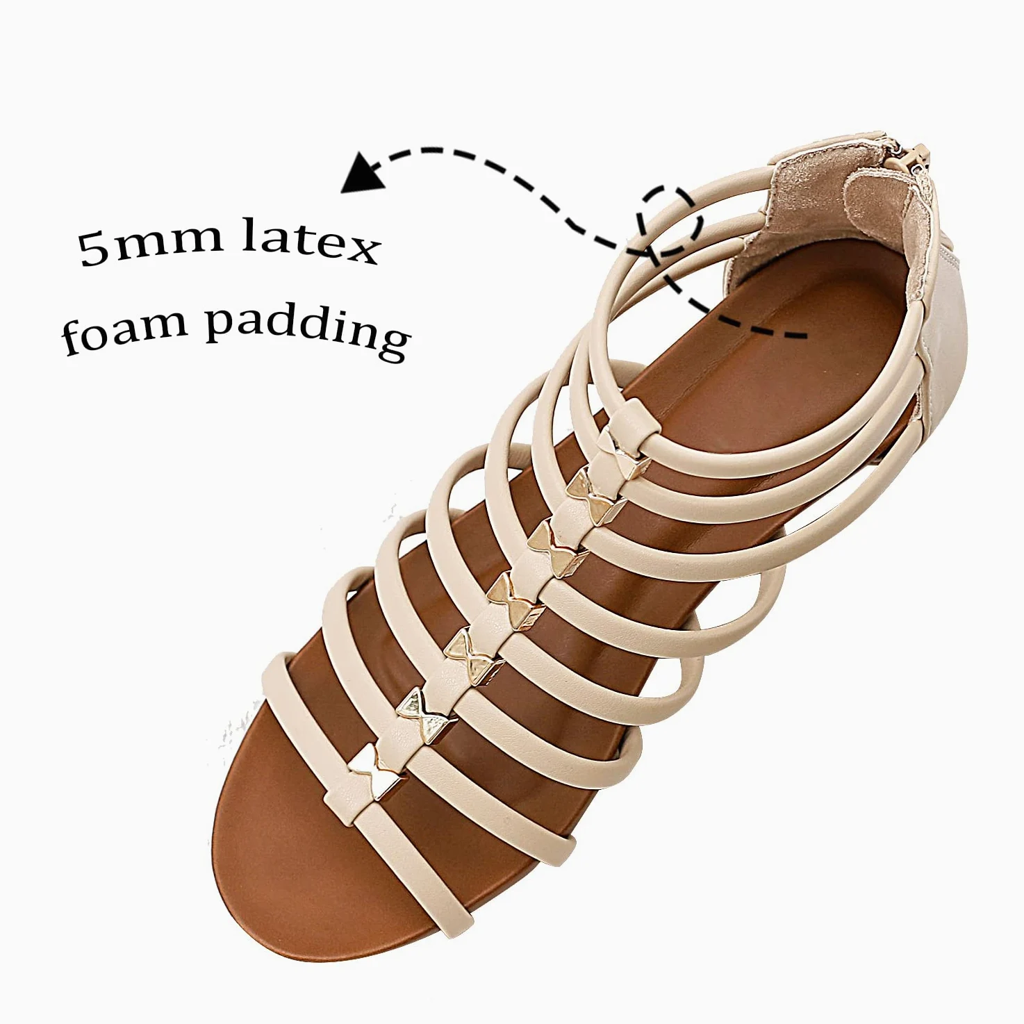 STMAHER Sandalias de gladiador para mujer con cremallera y tiras y cuña, zapatos romanos para niñas