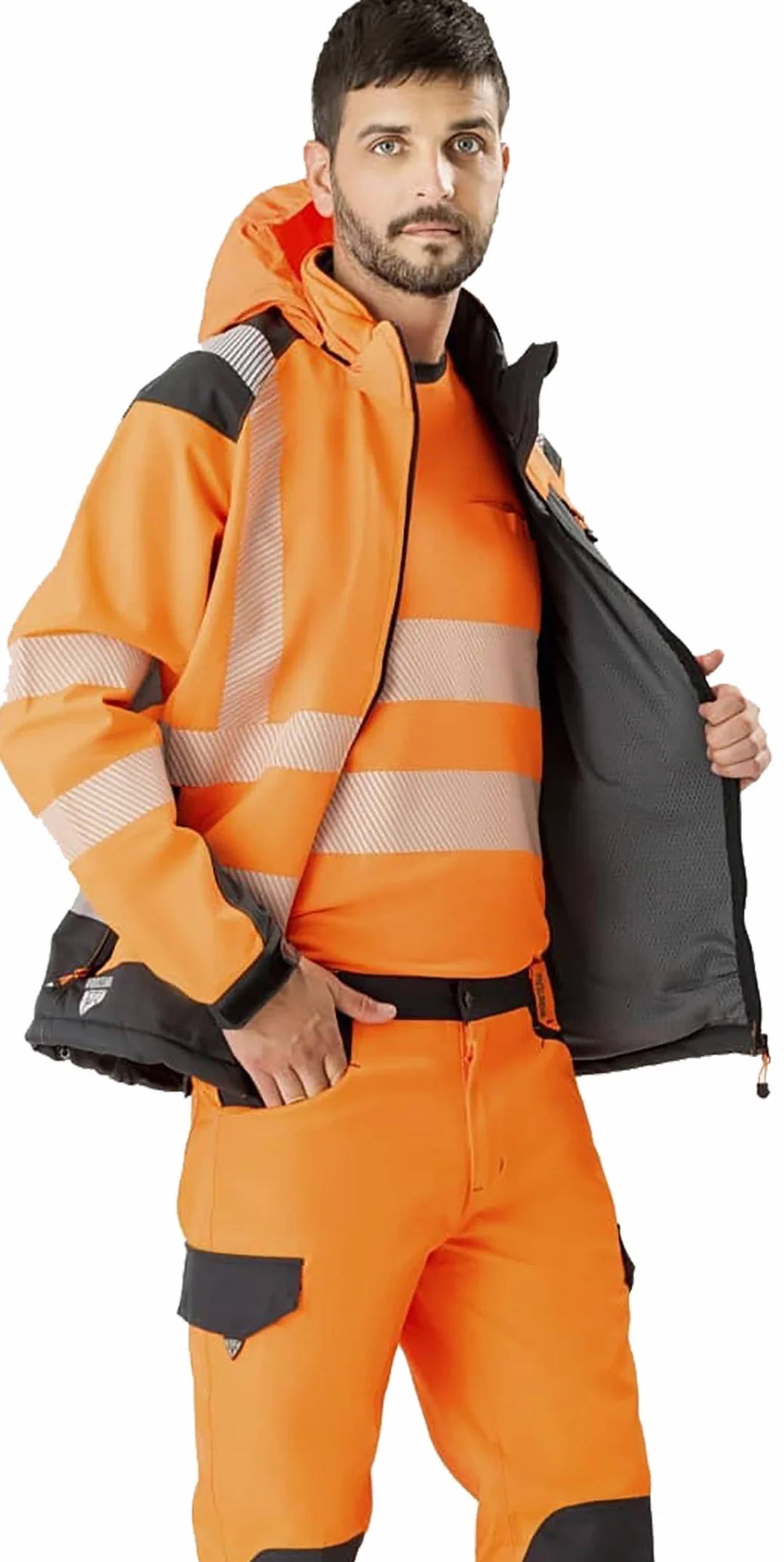 WORKTEAM Chaqueta Softshell de ALTA VISIBILIDAD, Cintas Reflectantes Discontinua, Capucha, Cortavientos, Repelente Agua, Membrana Transpirable y Alta Capacidad Térmica. Unisex