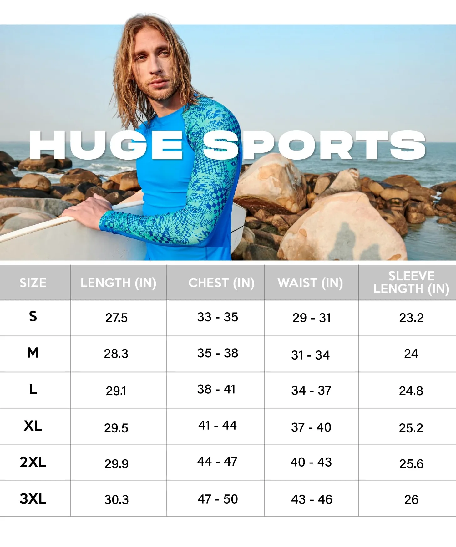 HUGE SPORTS Rash Guard - Protecci¨®n De para Surf para Hombre