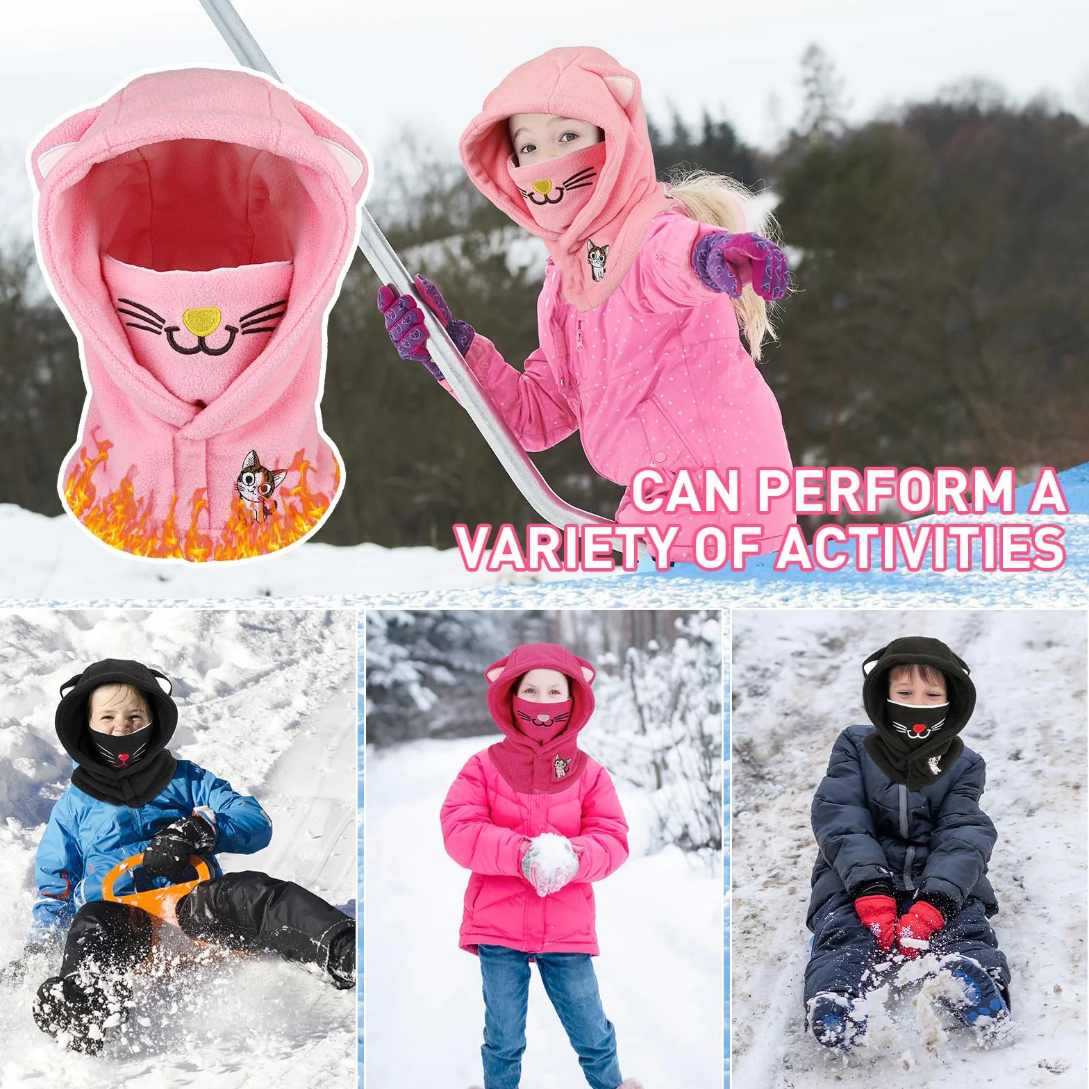 Pasamontañas Térmico Invierno Niños 4-12 Años Animal 3D Máscara Esquí Ciclismo Viento Cálido Forro Polar