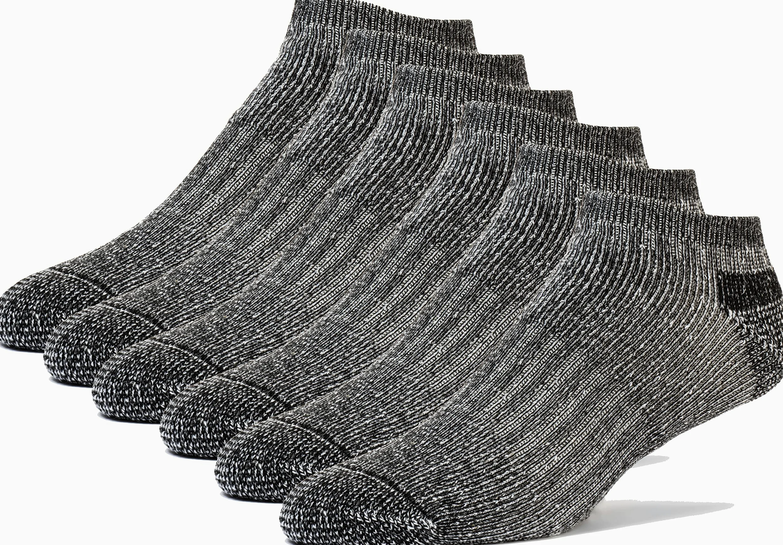 FUN TOES Calcetines de compresión de lana merino para hombre, de corte bajo, para senderismo, correr, soporte de arco acolchado, 6 pares
