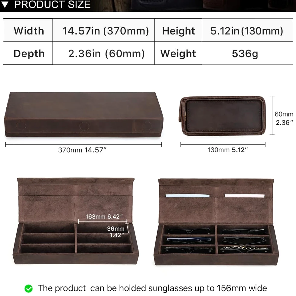Contacts Caja de almacenamiento de gafas de cuero para hombres y mujeres, soporte para 2/4 lentes de sol, estuche de viaje, organizador de gafas con forro de microfibra y ranura para paño de limpieza