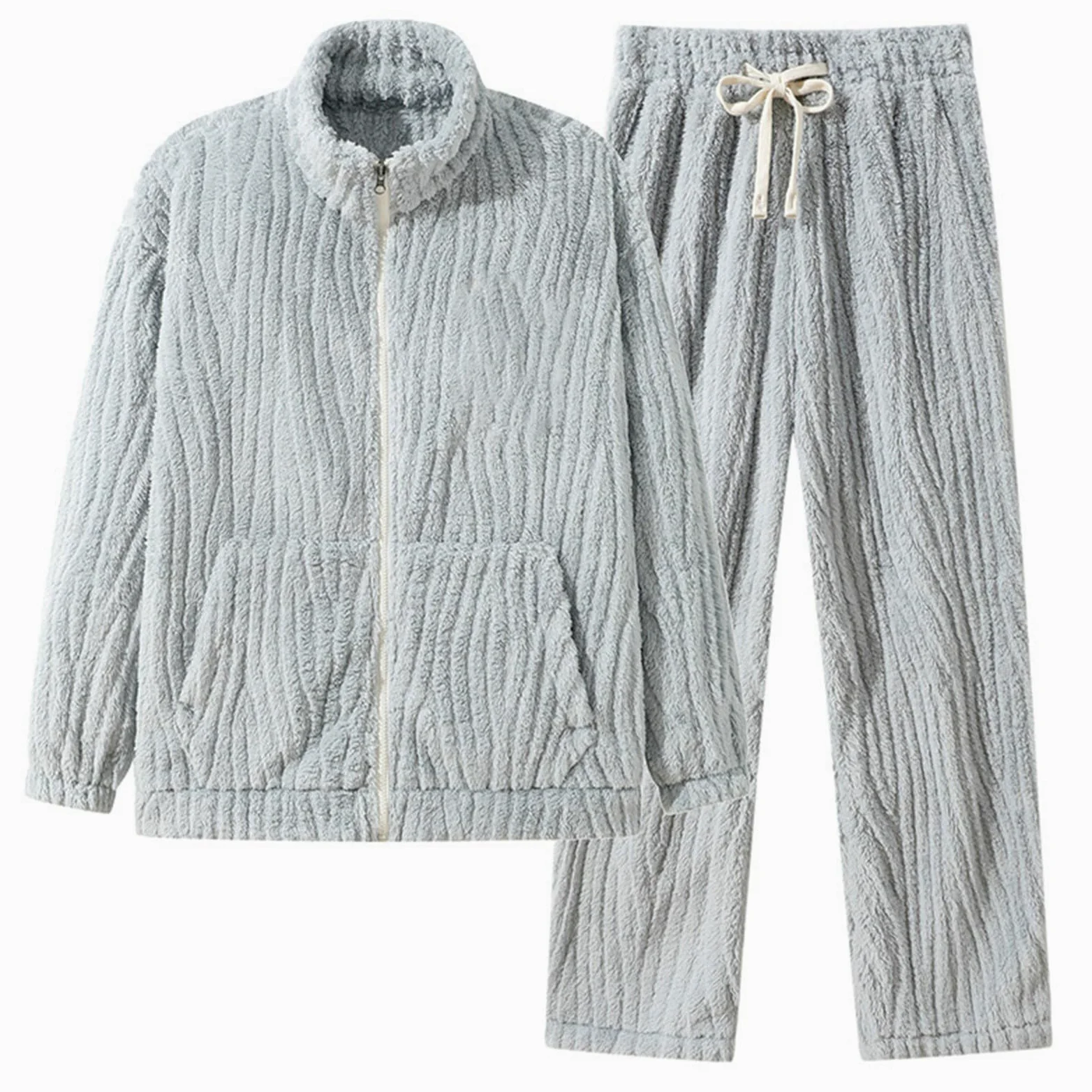 Conjunto de pijama de franela para hombre, juego de pijama cálido, monocolor, tallas grandes, traje de casa para hombre, ropa de salón de invierno, traje térmico mullido, suave, 2 piezas, ropa de