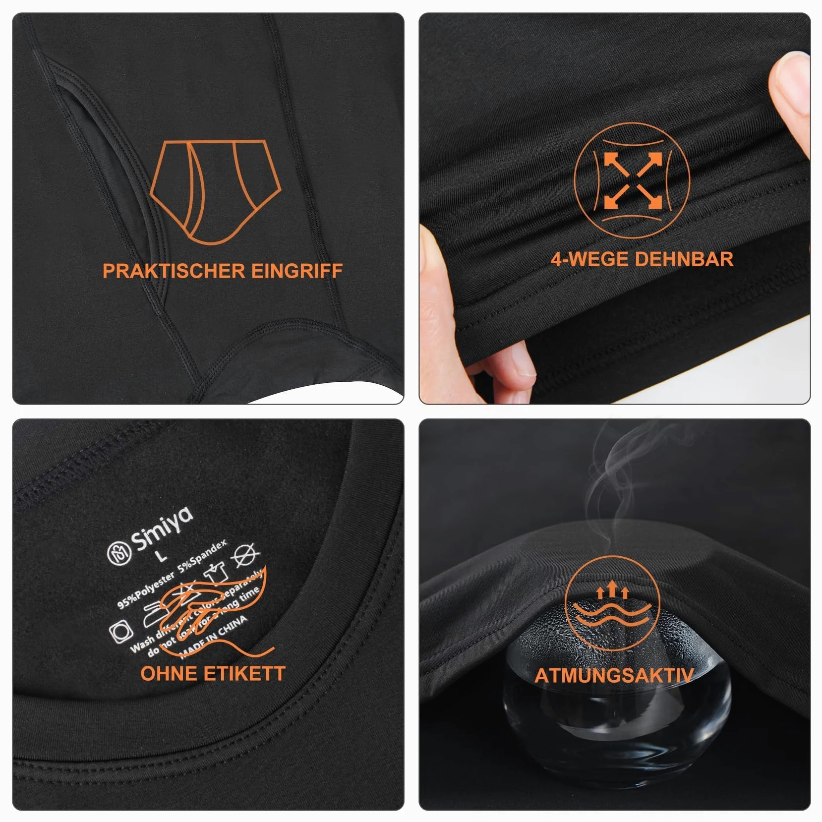 SIMIYA Conjunto de ropa interior térmica para hombre, ropa interior cálida con forro polar, parte superior e inferior ultraligeras con abertura, manga larga, ropa interior funcional de cuello redondo