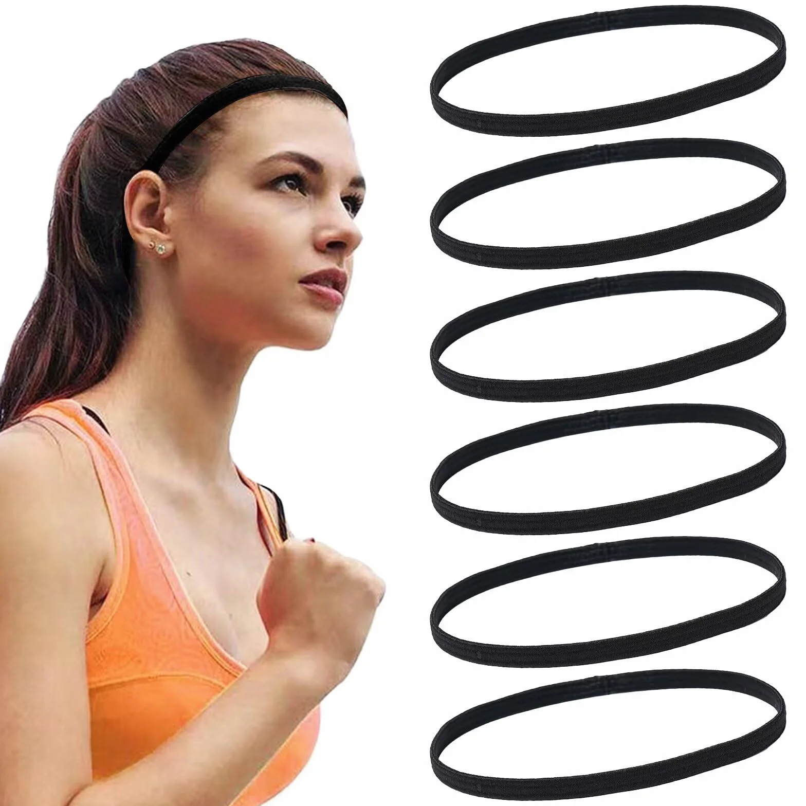 Bandas Deportivas para el Pelo 6 Unidades Elásticas Antideslizantes 40 cm Negro