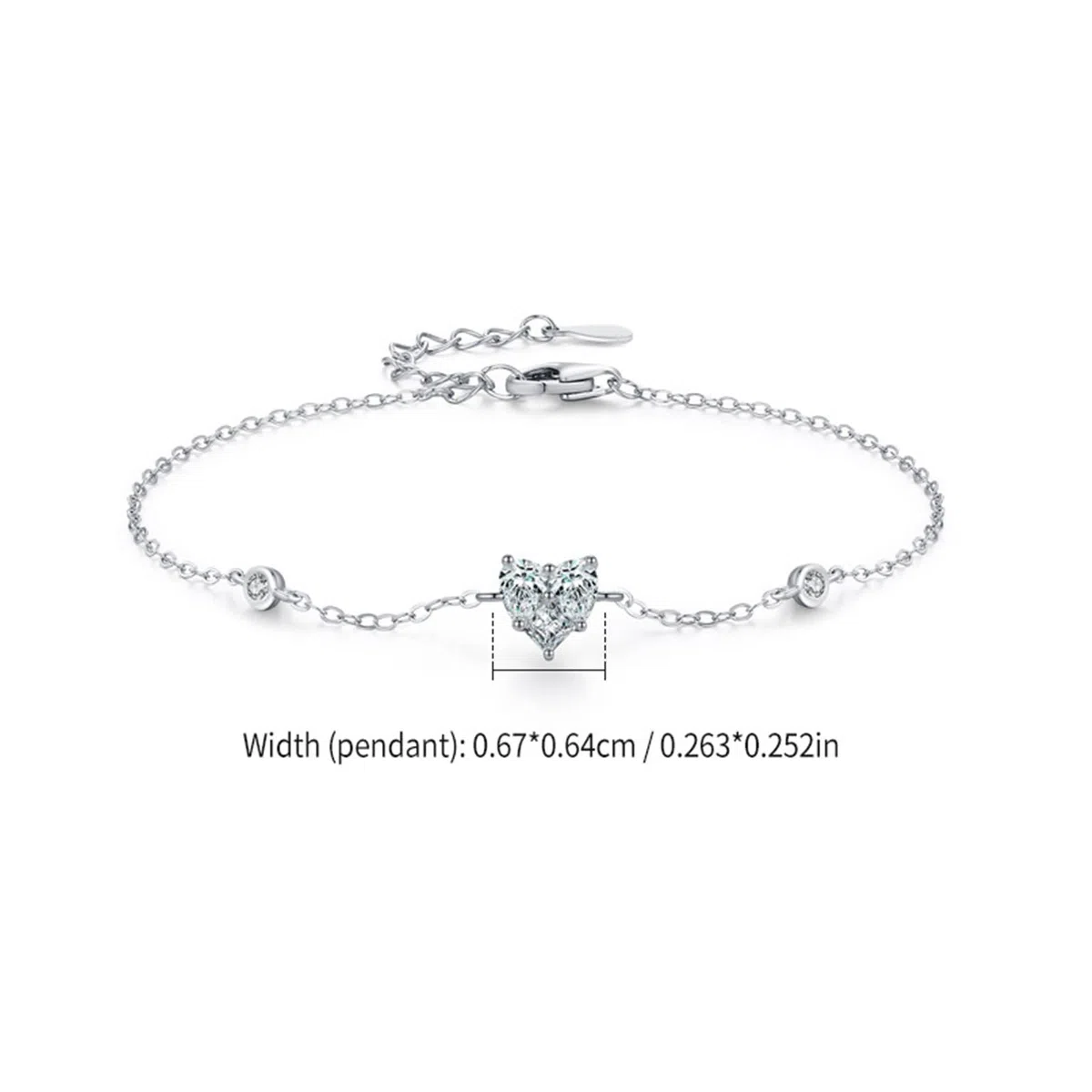 Pulseras de Mujer de Oro Blanco 9Kilates / 14Kilates / 18Kilates, Corazón con Diamante Creado de 0,25 ct, Cadena Extensible 16 CM + 5 CM, Pulsera de Plata de Mujer Ajustable