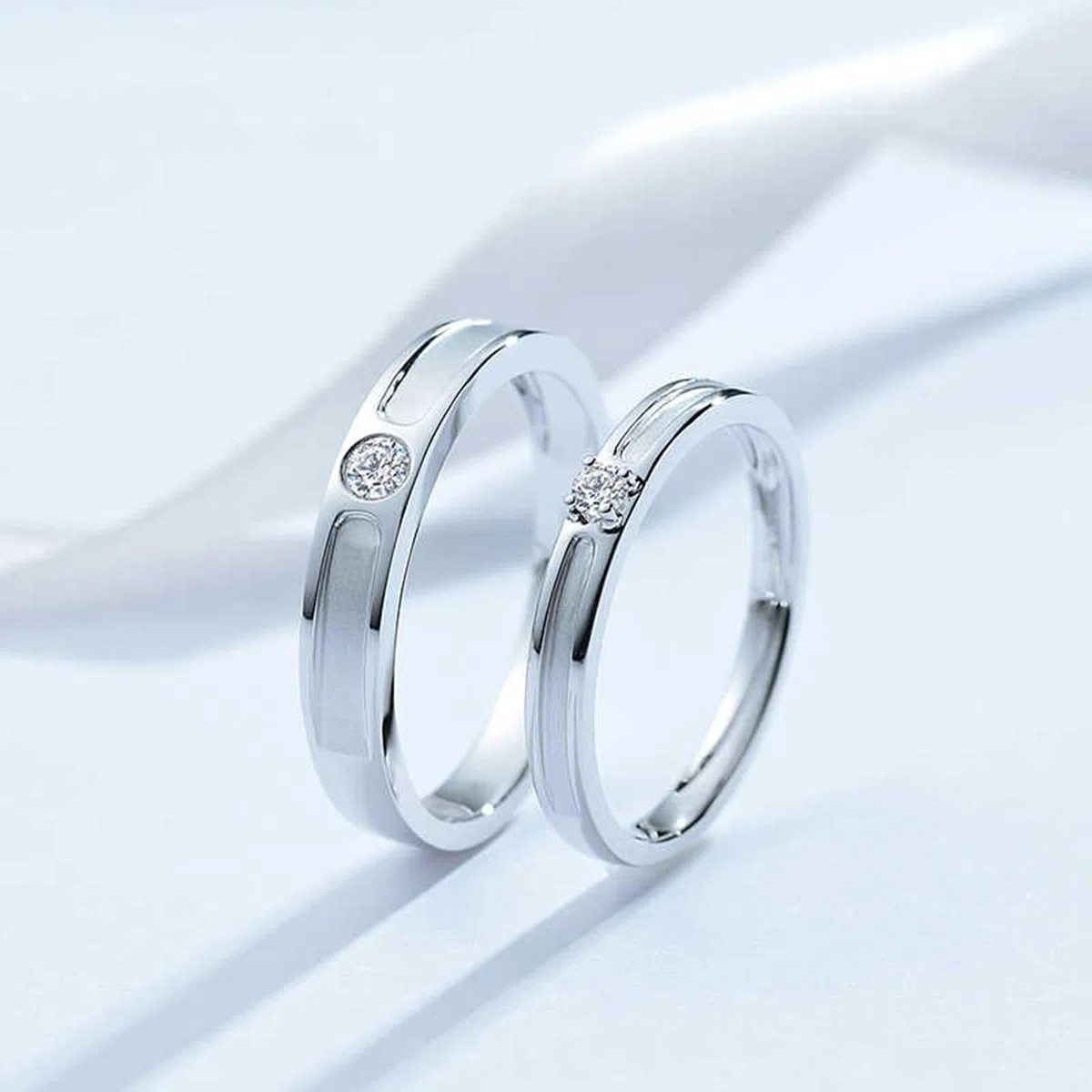 Anillo de oro blanco 585, anillo de boda de oro real de 14 K con diamante de 0,07 quilates, anillos de compromiso auténticos, aptos para hombres de 3,7 mm, talla 66 (21.0)