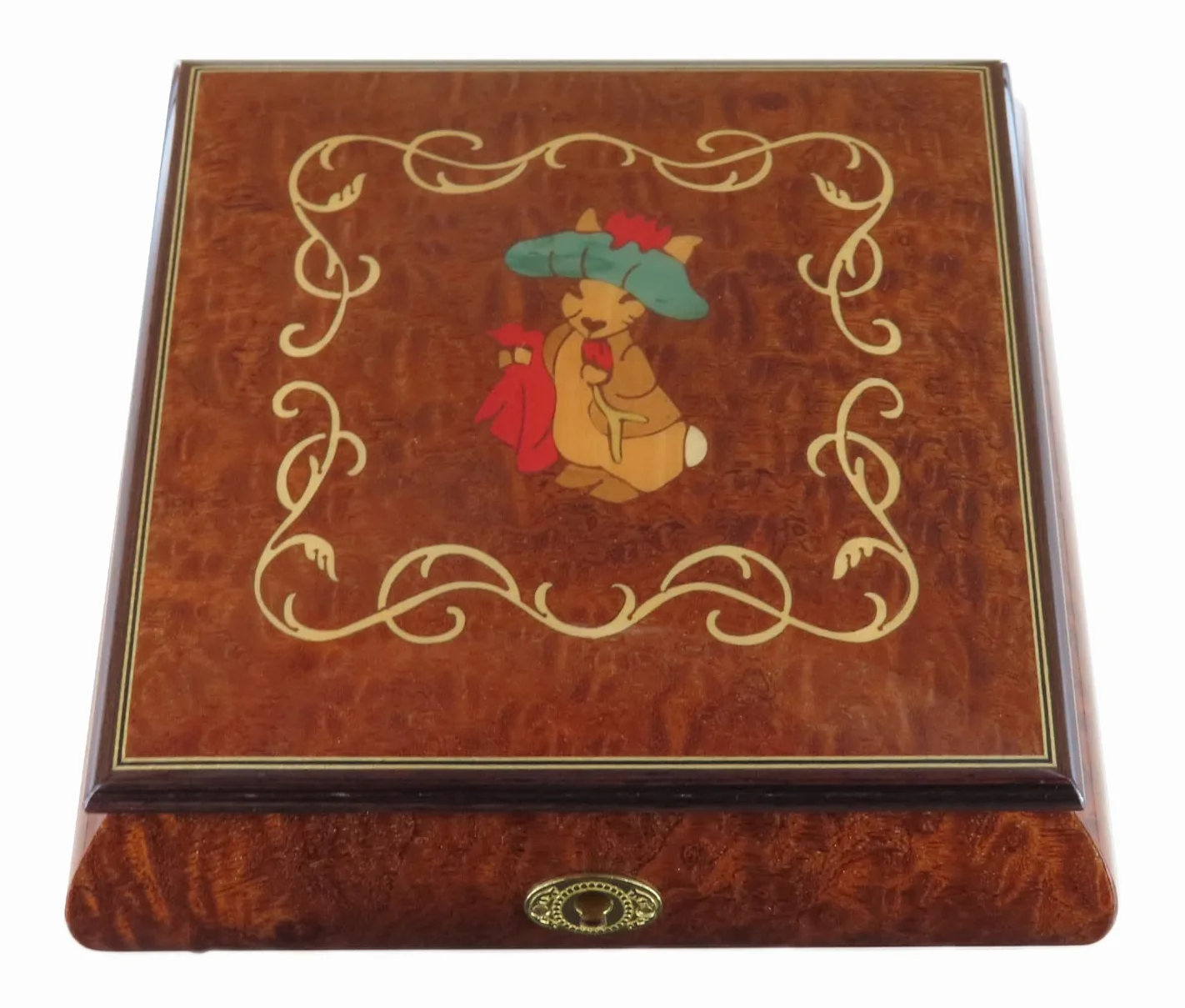 Lutèce Créations Joyero musical/caja de música para joyas de madera con marquetería conejo de Beatrix Potter y mecanismo musical de resorte de 18 notas - Canción de cuna (Johannes Brahms).