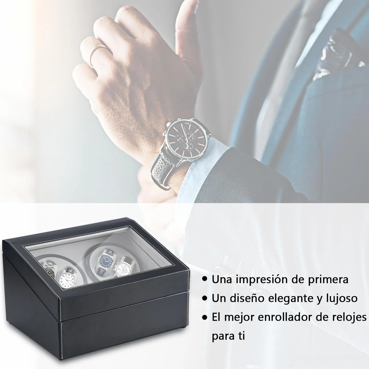 Caja de Carga Automática Ultra Silenciosa para Relojes de Lujo 4 Relojes de Pulsera Mecánicos
