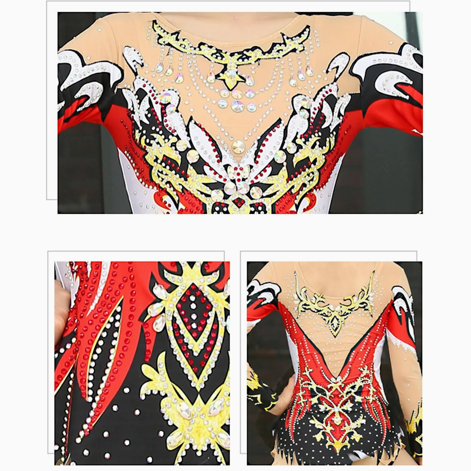 Leotardos De Gimnasia Rítmica for Niñas, Traje De Gimnasia De Manga Larga Con Diamantes De Imitación Brillantes De Alta Elasticidad